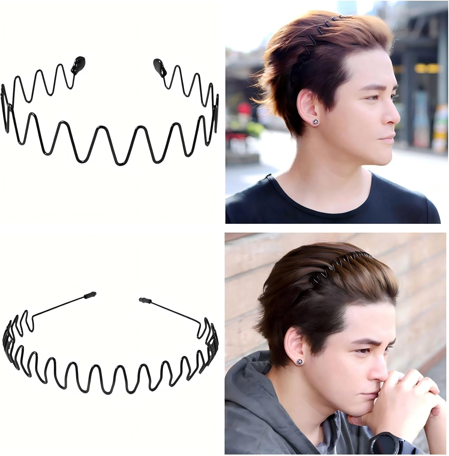 Hair Band, Metal Headbands for Men Fashion Headband for Women, Unisex Wavy Hair Bands Outdoor Sports Head Bands Simple Elastic Non-Slip Headwear Accessories, Wash Your Face & Apply Facial Mask-6 Pack image number 6