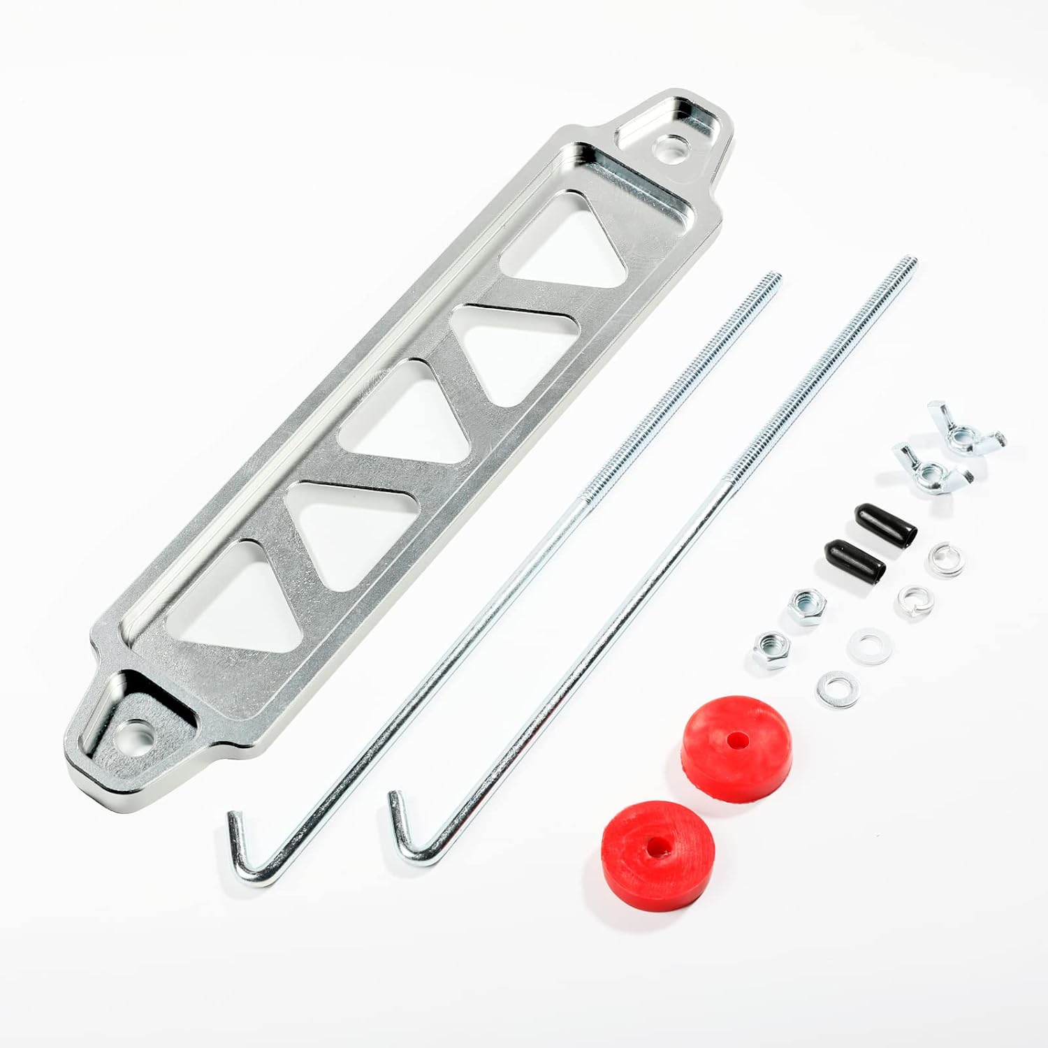 Battery Hold down Bracket Holder, Car Battery Holder Kit with 10In J Bolts,Aluminum Alloy Battery Tie down Mount Bracket, Battery Tray for Car Battery Mount Bracket Hold Lock Accessories (Black) image number 3