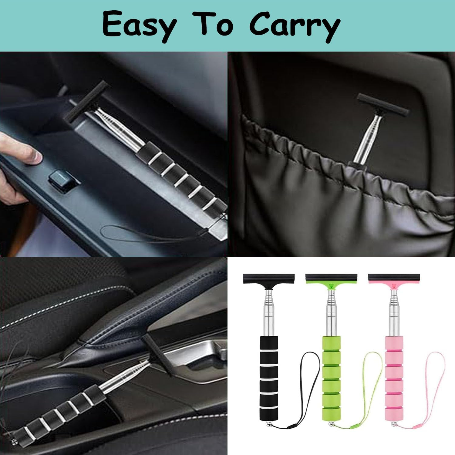 3 Pcs Car Side Mirror Squeegee,Retractable Rearview Wiper,Auto Glass Squeegee for Rainy Foggy Weather,Portable Cleaning Tool for All Vehicles,Windshield Cleaner with Long Handle for Windows