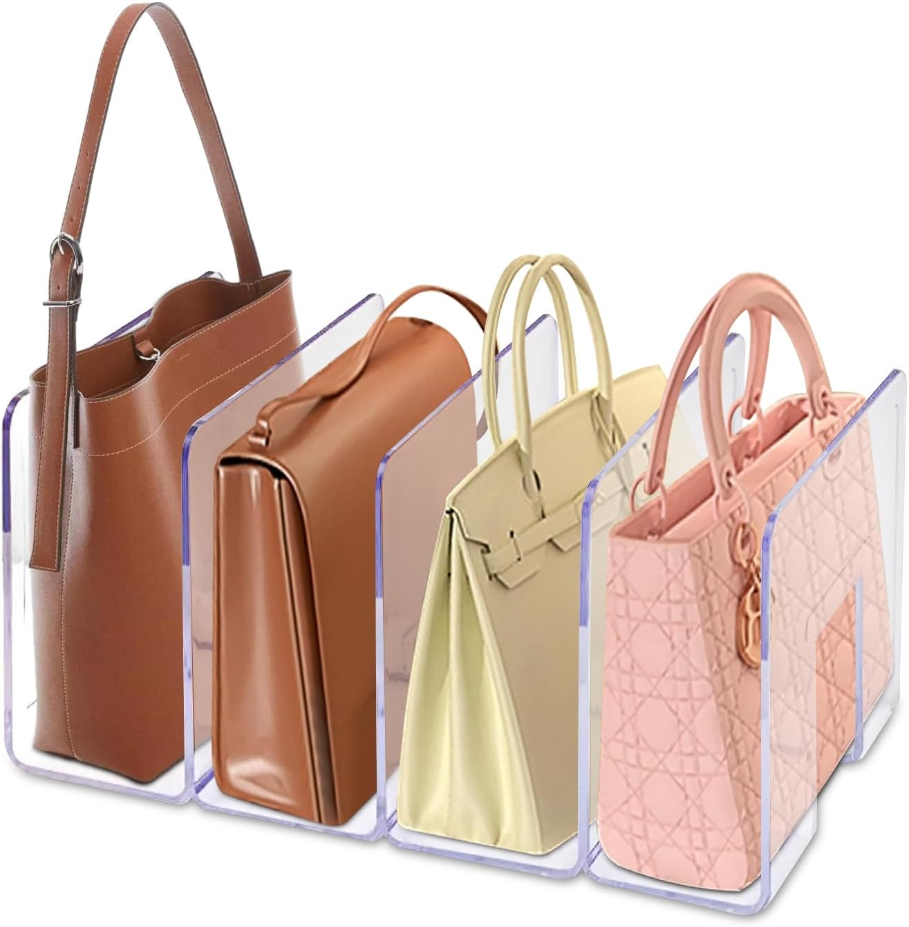 Omabeta 1PCS 4 Layer Bag Organizer Separators, Clear Stackable Handbag Organiser, Easy to Select for Closet Bookshelf Bedroom, Purse Shelf Dividers Storage Rack,32 * 14.5 * 13Cm image number 6