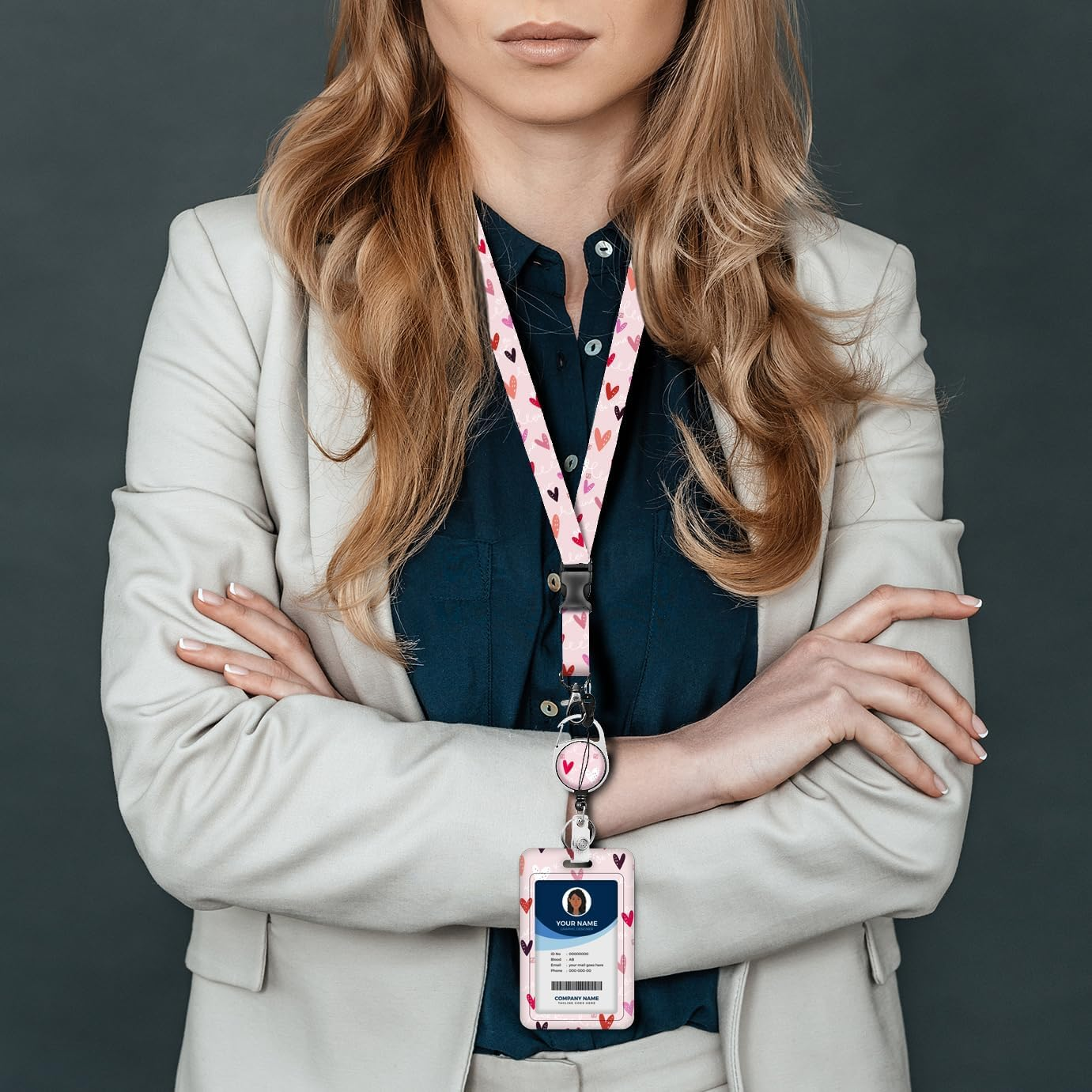 Lanyards for ID Badge Holder for Women Cute, Teacher Lanyard with ID Holder Clip,Retractable Keychain Badge Reel Heavy Duty, Teacher Nurse Work Office Gifts (Heart) image number 5