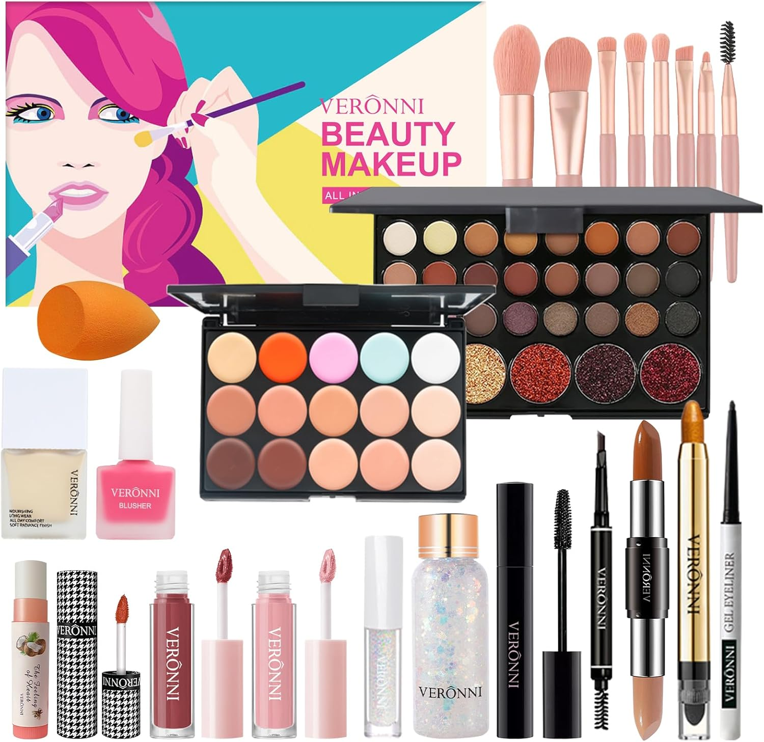 All in One Makeup Kits Women Full Multi-Purpose Beauty Kit, Eyeshadow Palette Lip Gloss Eyebrow Pencil Foundation Concealer Blusher Eyeliner Mascara with Gift Bag for Beginners or Pros image number 2