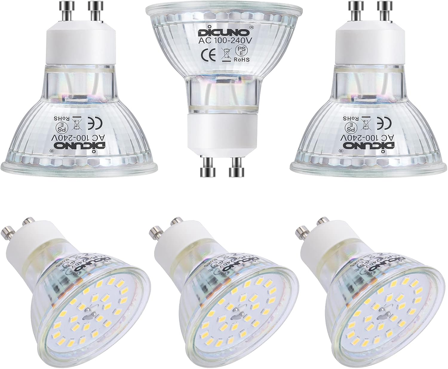 Dicuno GU10 LED Bulb, 6W 700LM Spotlight, Equivalent to 60W Halogen Lamp, Daylight White 5000K, AC 100-240V, Not Dimmable, 120&deg; Beam Angle, 6-Pack