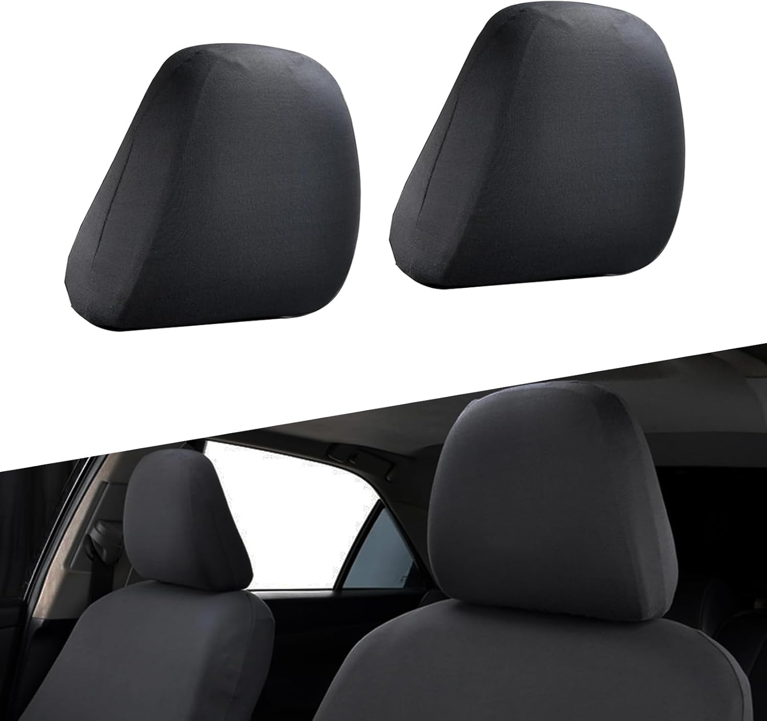 Yumfugu Pack-2 Car Seat Headrest Covers, Soft Dust-Proof Protector Covers, Seat Headrest Cover Replacement, Universal Headrest Anti-Dirty Covers, for Most Cars, Trucks, Suvs (Gray), YUMZYT1701GY-2PCS