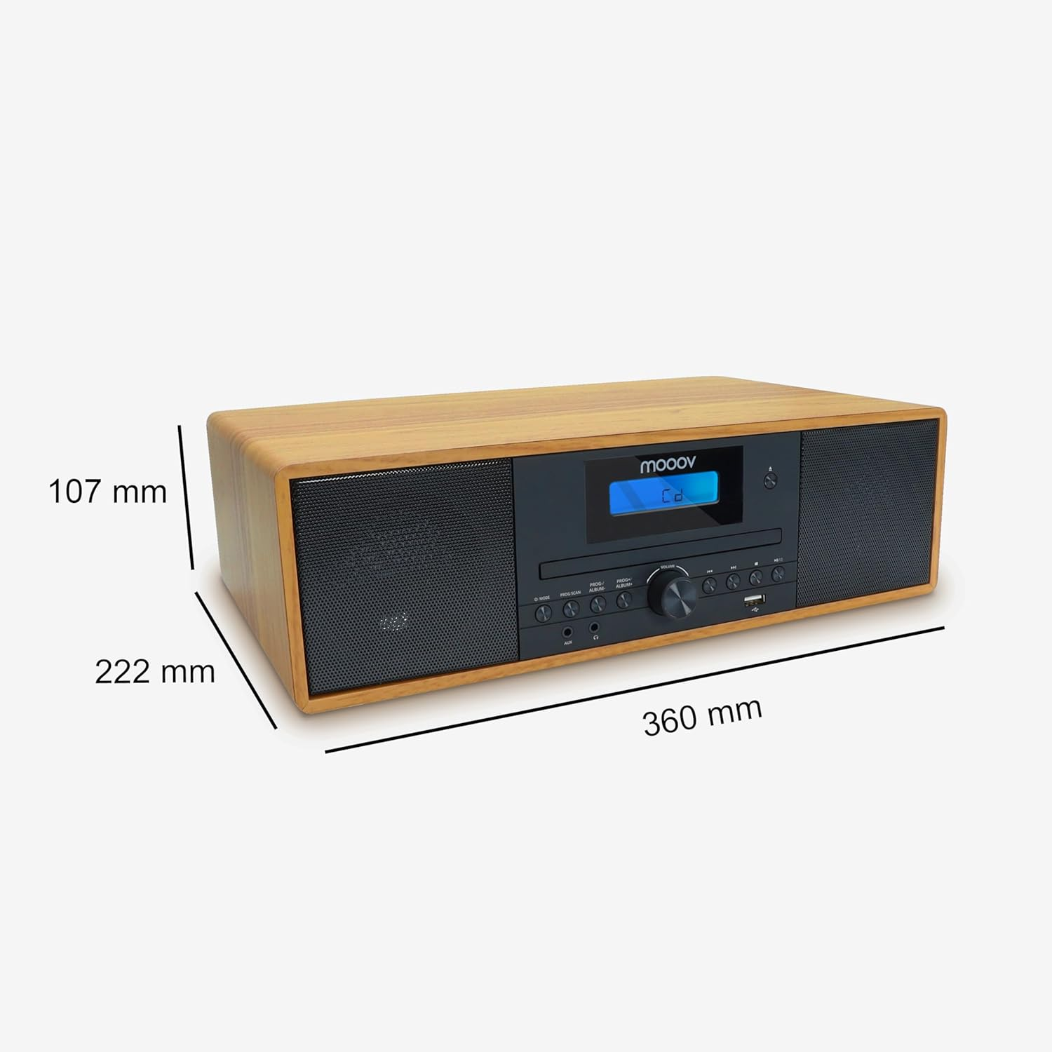 MOOOV 477380 Wireless Micro Hi-Fi System Wood Effect CD Player FM Radio with Remote Control image number 5