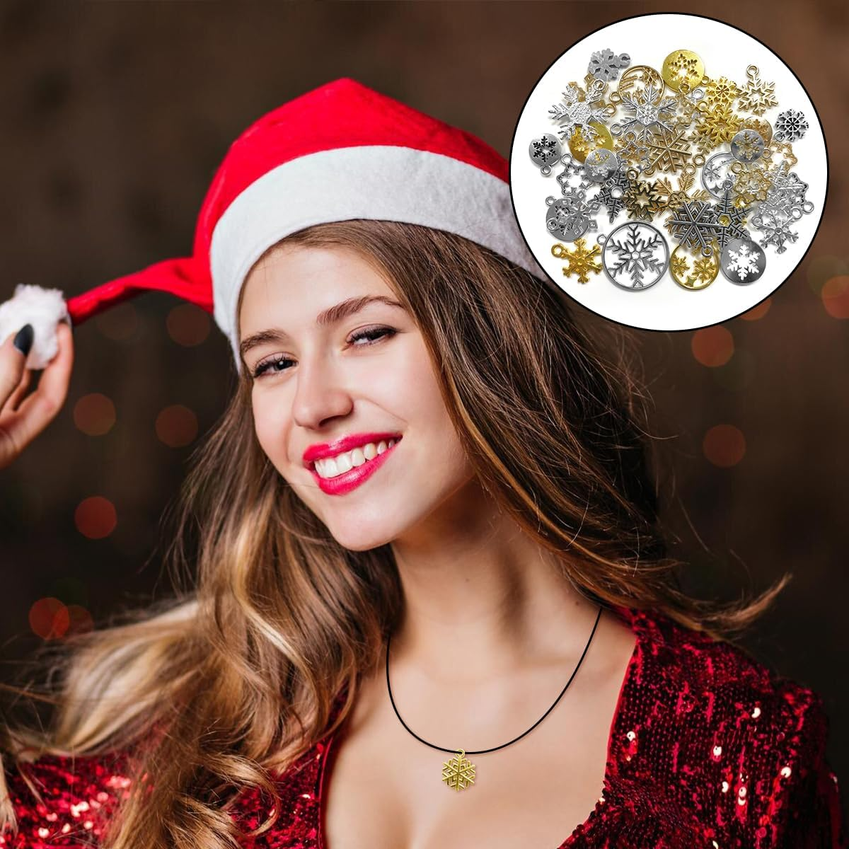 BEZANU Snowflake Charms Bulk, 40 PCS Mixed Color Christmas Metal Snowflake Pendant for Jewelry Making, Bracelets, Art Craft image number 5