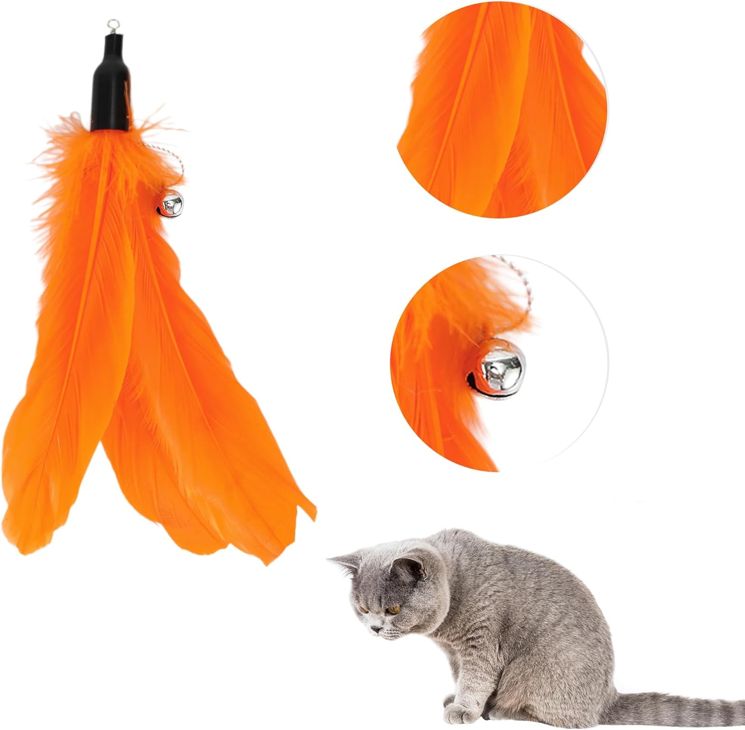CAPASTEC 2 Pcs Feather Cat Stick Replacement for Interactive Pets Orange