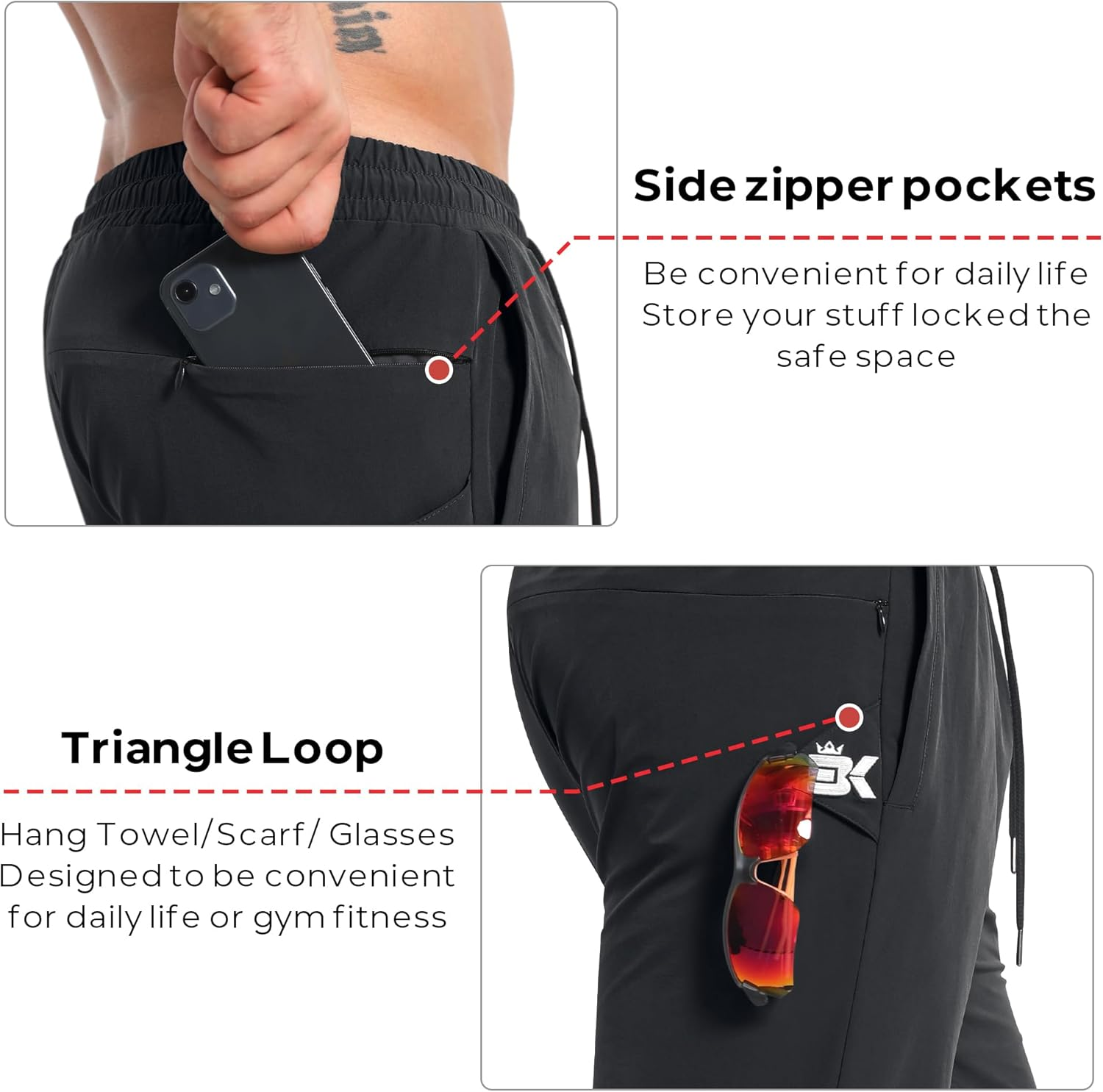 BROKIG Men'S Trianloop Gym Track Pants,Lightweight Athletic Joggers Casual Fit Workout Sport Running Sweatpants Zipper Pocket