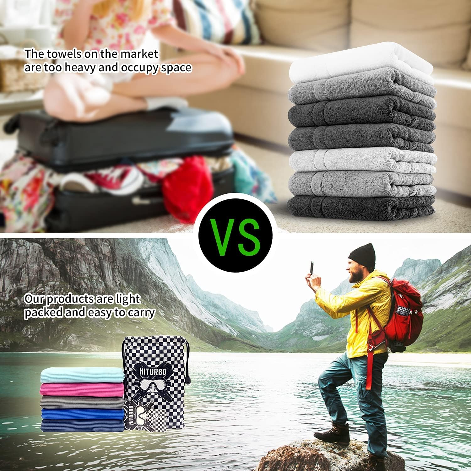 Gym Towel, Perfect for Travel Sports Beach Towels. Quick Dry Towel Suitable for Camping, Backpacking,Gym, Beach, Swimming,Yoga(Blue,60 * 30") image number 1