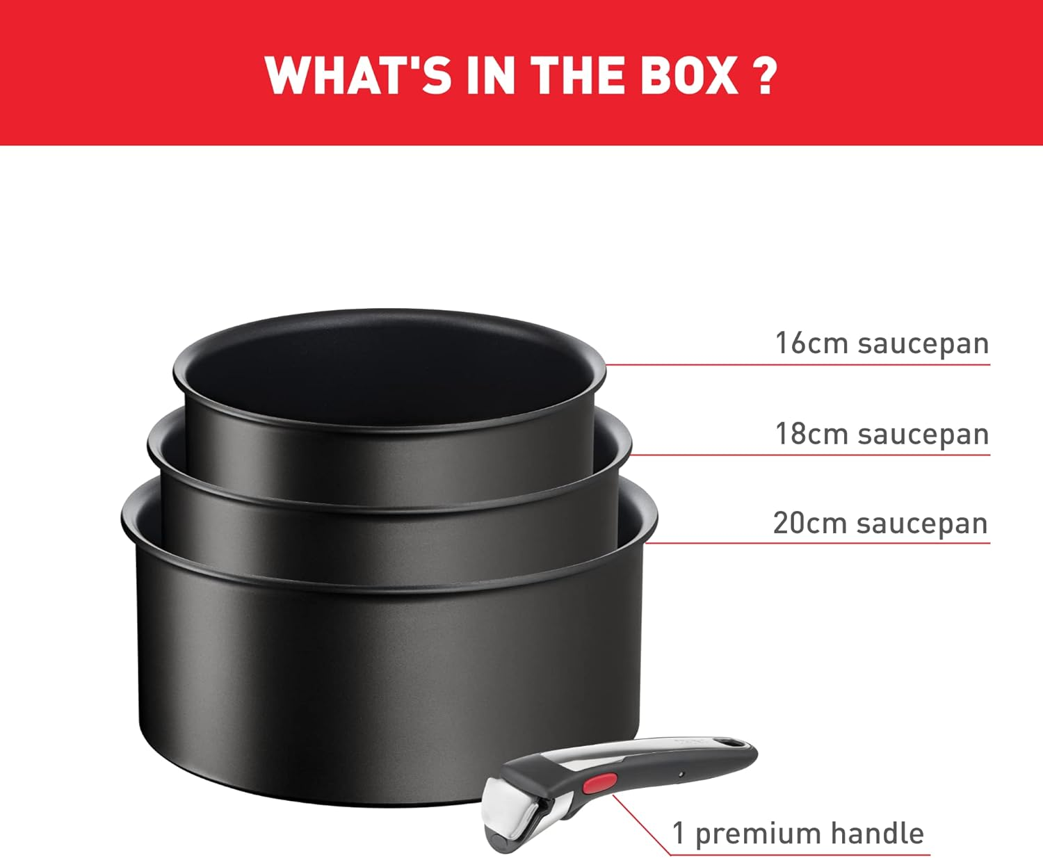 Tefal Ingenio Eco Resist on Cookware, 4P, Stackable, Induction, Easy Clean, Non-Stick Coating, Cooking Indicator, Healthy Cooking, L7679202