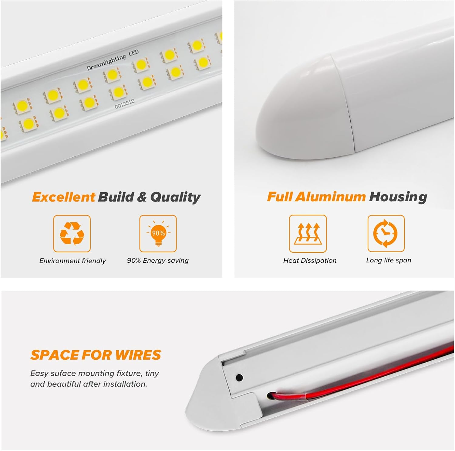 Dream Lighting 12V Awning Lights LED Exterior Porch Lights for RV Trucks Motor Home Caravan Camper Trailer and Boat 9.84Inch Cool White White Shell Waterproof IP66 image number 1