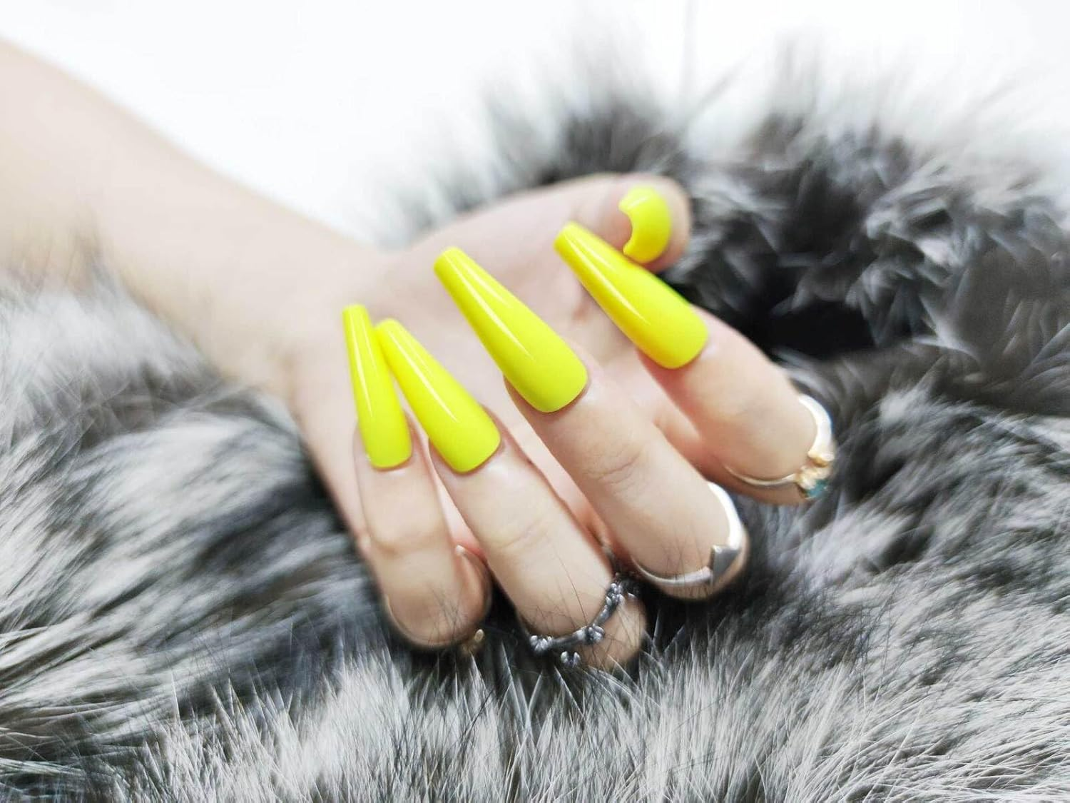 Press on Nails Fake Long Coffin Nail Tips Yellow Gloss 20 Pcs image number 1