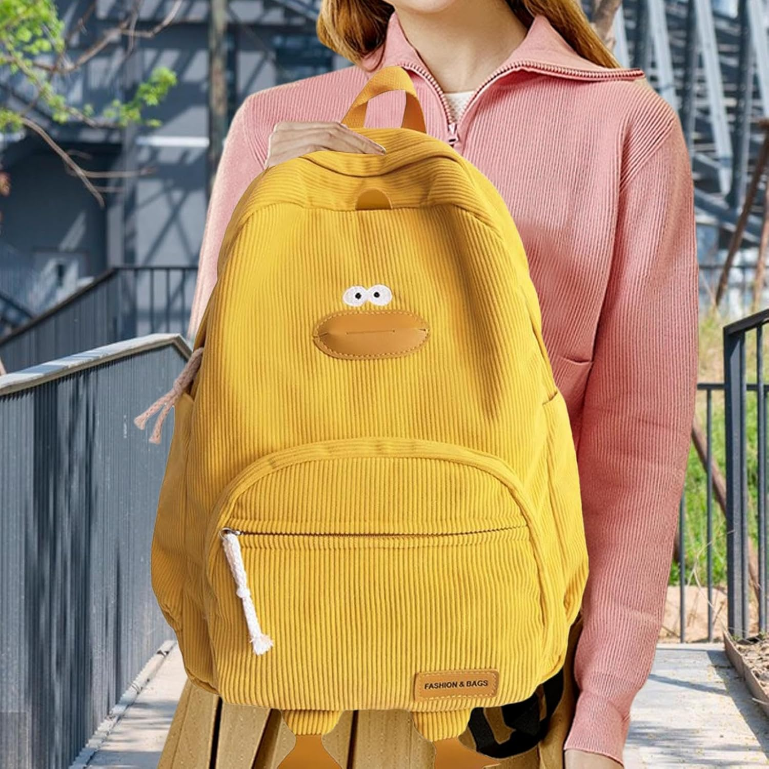 Novelty Duck Backpack, Funny Animal Cartoon Corduroy Backpack Kaw-Aii Aesthetic Laptop Backpacks Preppy Stuff Travel Laptops Bag Large Outdoor Waterproof Casual Daypacks for Cell Phone Laptop Books - Black image number 7