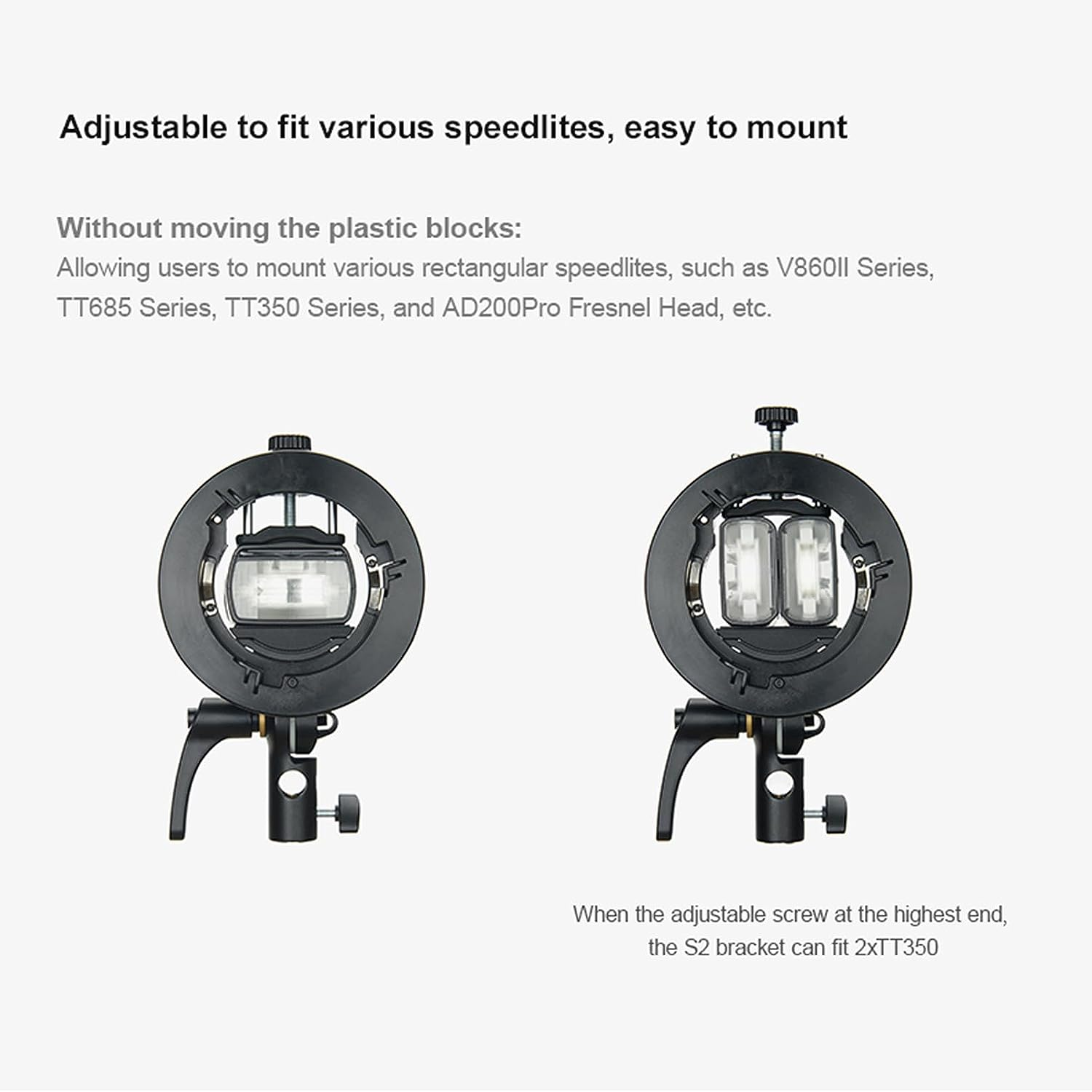 Godox S2 Flash Bracket Bowens Mount Holder for Godox Ad200Pro, AD200, Ad400Pro, V1 Series V860II Series TT685 Series TT350 Speedlite and Snoot Series, Softbox, Reflector, Diffuser image number 2