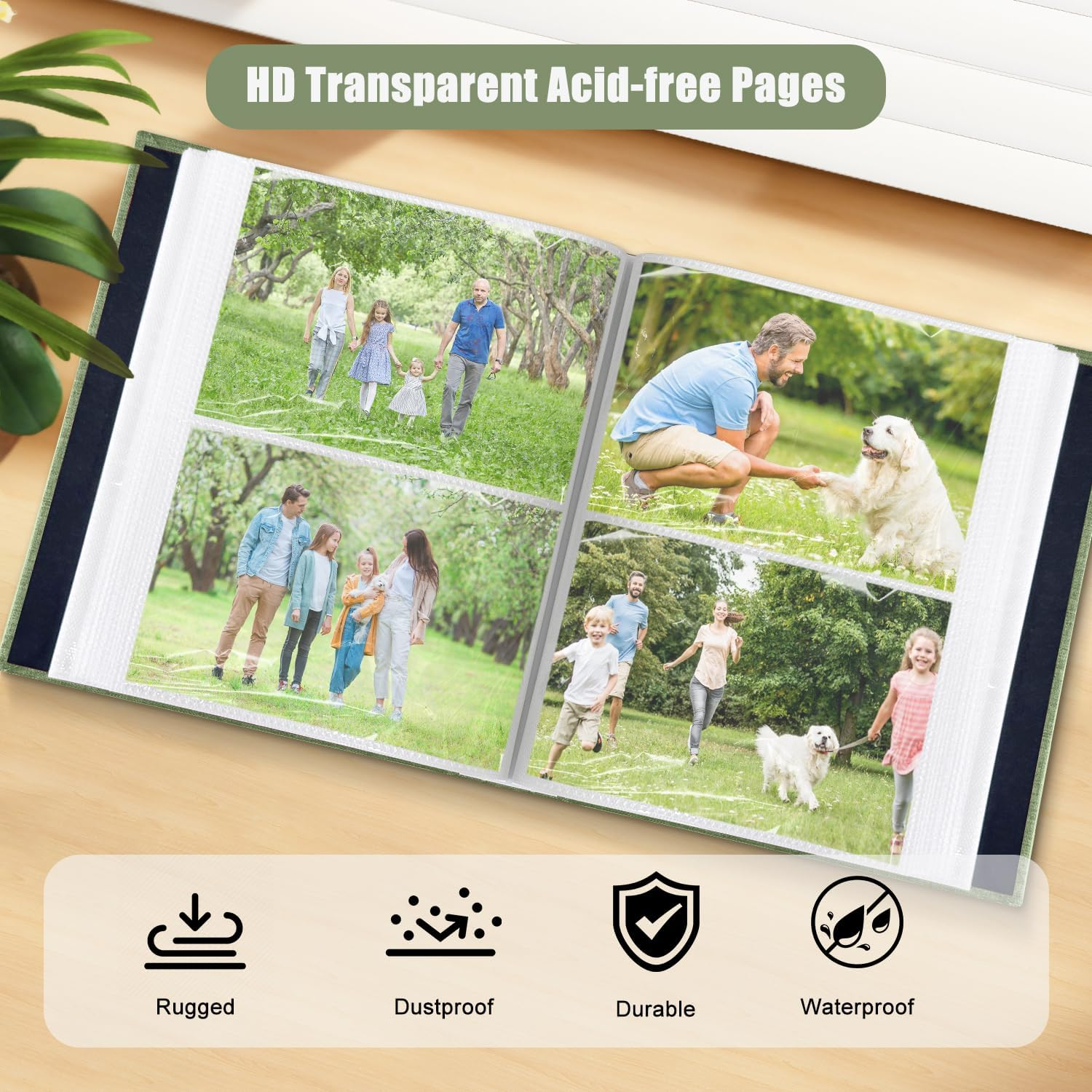 200-Pocket Photo Album 4X6 - Slip-In Picture Album with Linen Cover & Display Window, Vertical Photo Book for Wedding, Family, Baby, Anniversary & Vacation Memories (Holds 200 Photos) image number 3