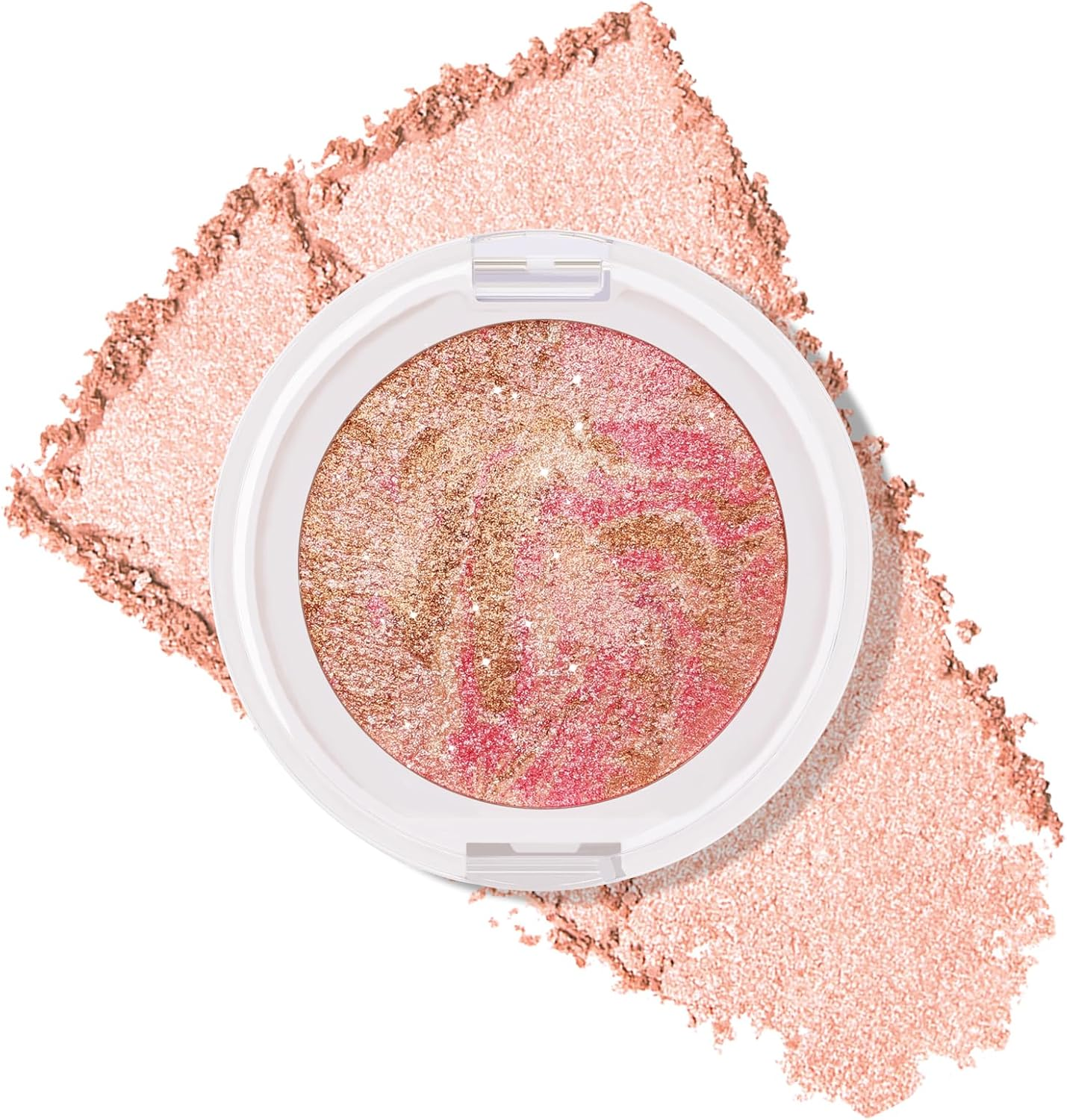 DAGEDA Baked Blush, Matte & Smooth Brighten Marbleized Blush, Highlighter Powder Palette, Lightweight, Shimmery and Highly Pigmented Powder Flush for Natural Glow Finish (Coral)
