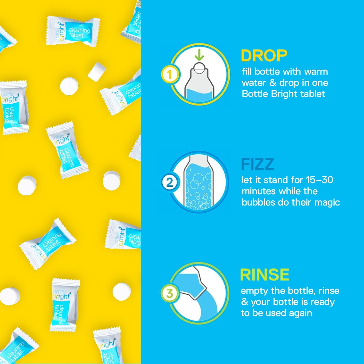 Bottle Bright- All Natural, Biodegradable, Chlorine & Odor Free Water Bottle & Hydration Pack Cleaning Tablets image number 2