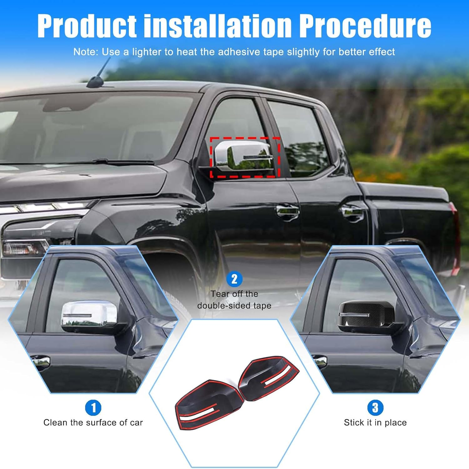 Yinaniutos Side Rearview Mirror Cover Compatible with Mitsubishi Triton / L200 2024-2025 Accessories, 2PCS Side Door Mirror Caps Protector ABS Material (Carbon Fibre Pattern) - Glossy Black image number 4