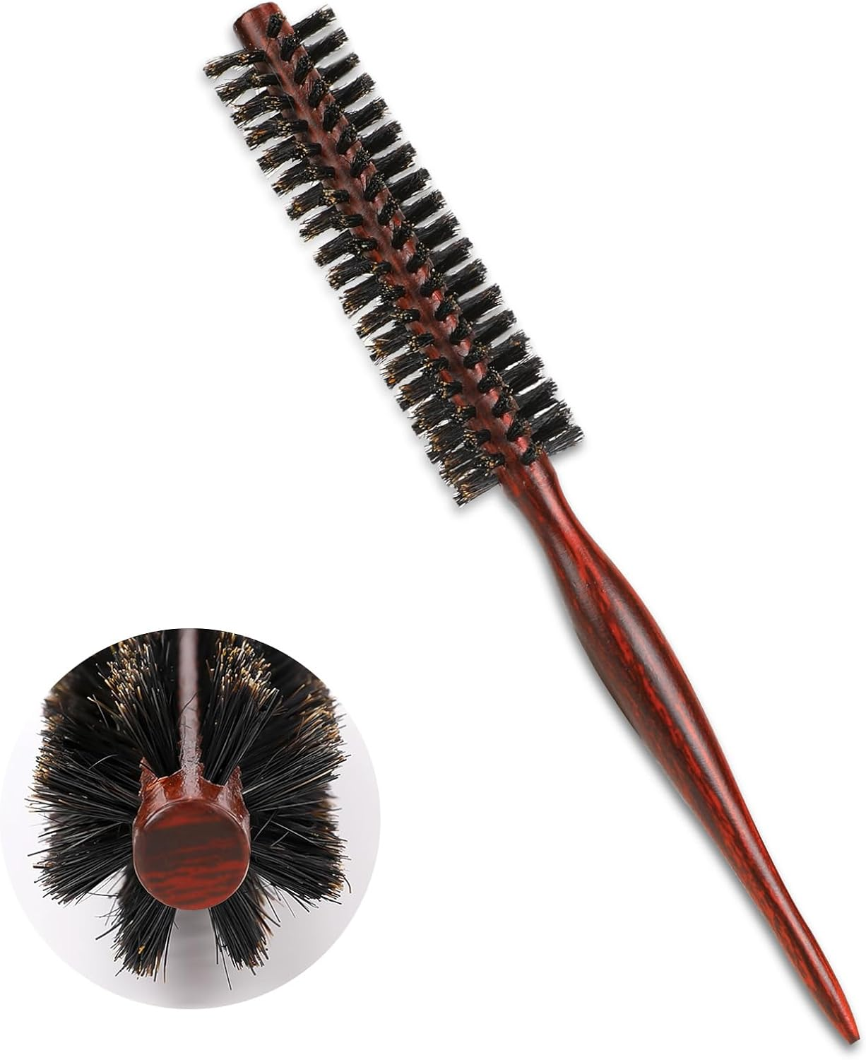 Small round Brush for Short Hair, Mini Natural Soft Boar Bristle Hair Brush Styling Brush Portable Travel Size Circular Hairbrush for Women and Men Smoothing, Detangling, Adding Hair Volume and Shine image number 2