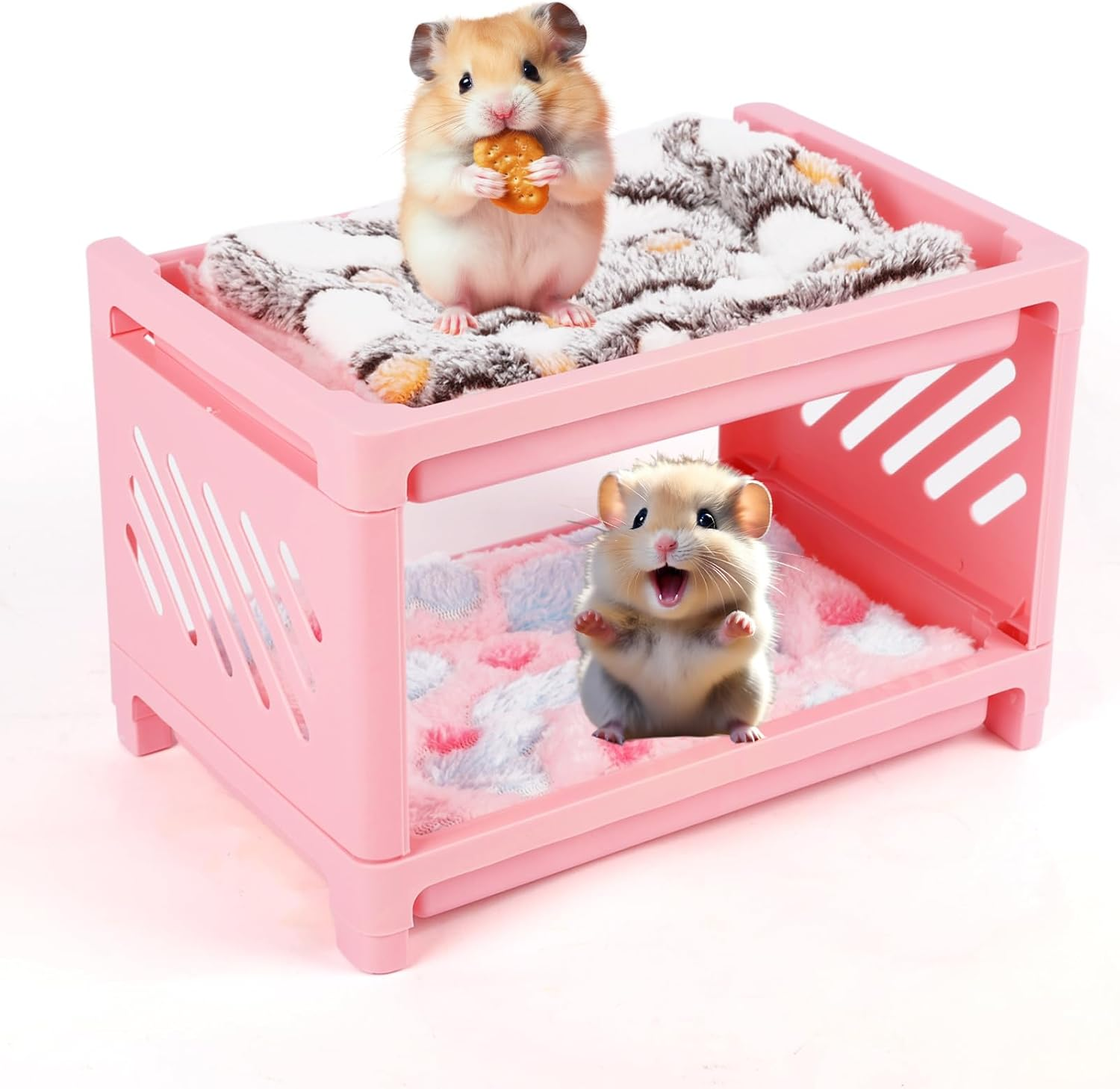 Double Layer Bed with 2 Blankets, 9" Plastic Guinea Pig Hideout, Cage, Small Animal, Corner Hide, Guinea Pig Accessories image number 3