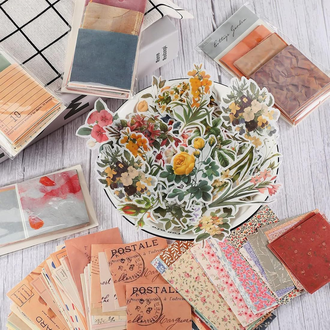 420 Sheets Scrapbooking Paper Supplies, Vintage Scrapbook Paper, Journaling Scrapbooking Supplies Kit Aesthetic Decorative Stationery Paper Decal Floral Washi Sticker for DIY Craft