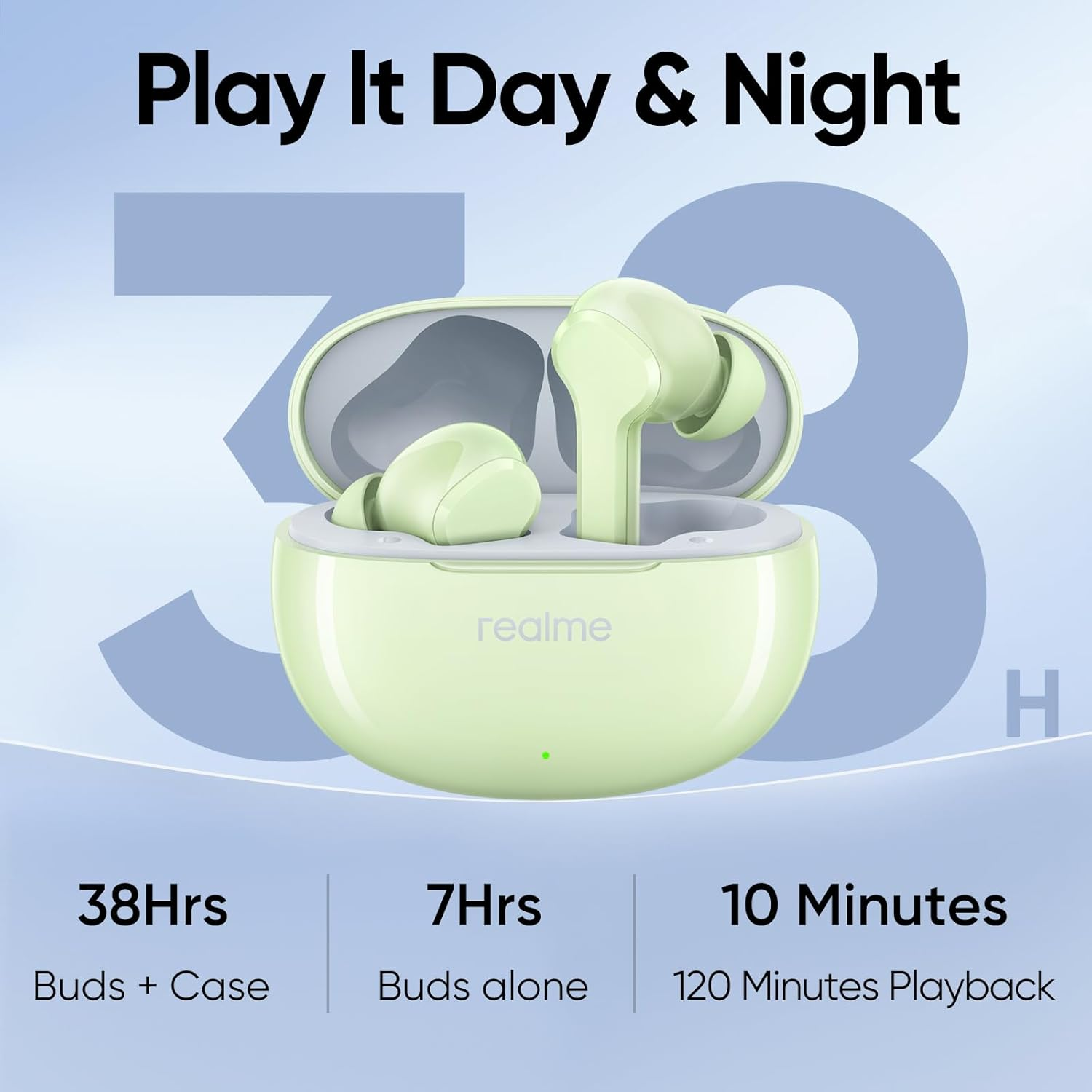 Realme T110 True Wireless Earbuds, 10Mm Dynamic Bass Driver, 38 Hours Playback, AI ENC Noise Cancellation, Lightweight in Ear Headphones, IPX5 Water Resistance, Bluetooth 5.4, Country Green image number 5