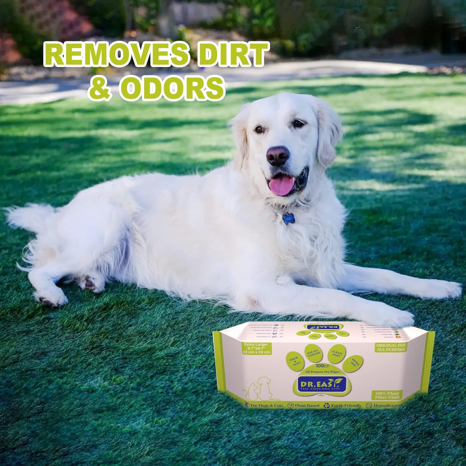 DR.EASY All Purpose Pet Grooming Wipes 100Ct Plant Based Ingredients for Paws,Body,Nose &Bum Cleaning,Remove Dirt,Dander & Excess Hair with Soft and Thick Wipes,No Fragrance image number 6