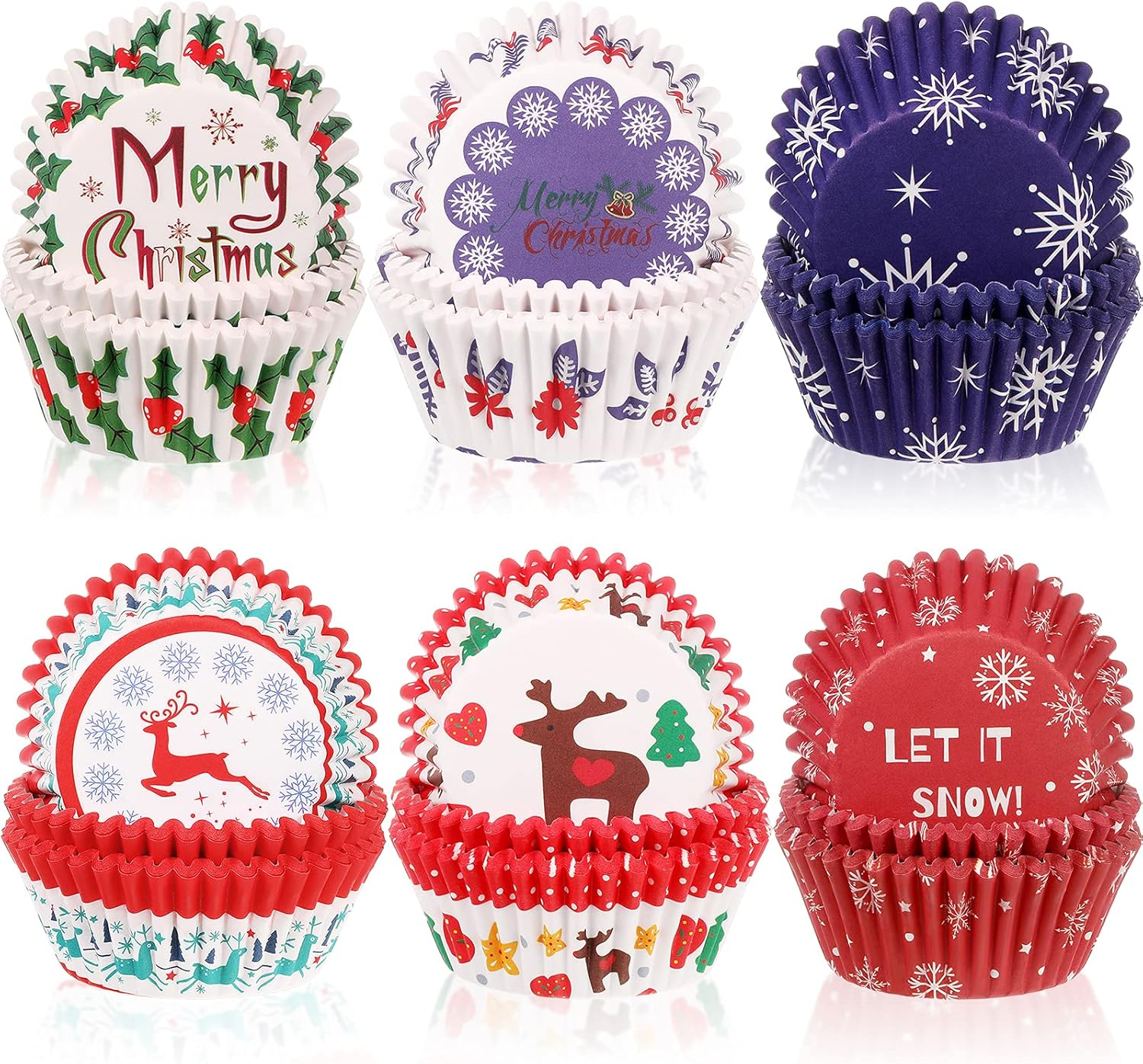 600 Count Christmas Cupcake Liners Muffin Cups Colorful Paper Disposable Cupcake Holders for Christmas Themed Party Decorations and Holiday Decorations (Charming Series) image number 2