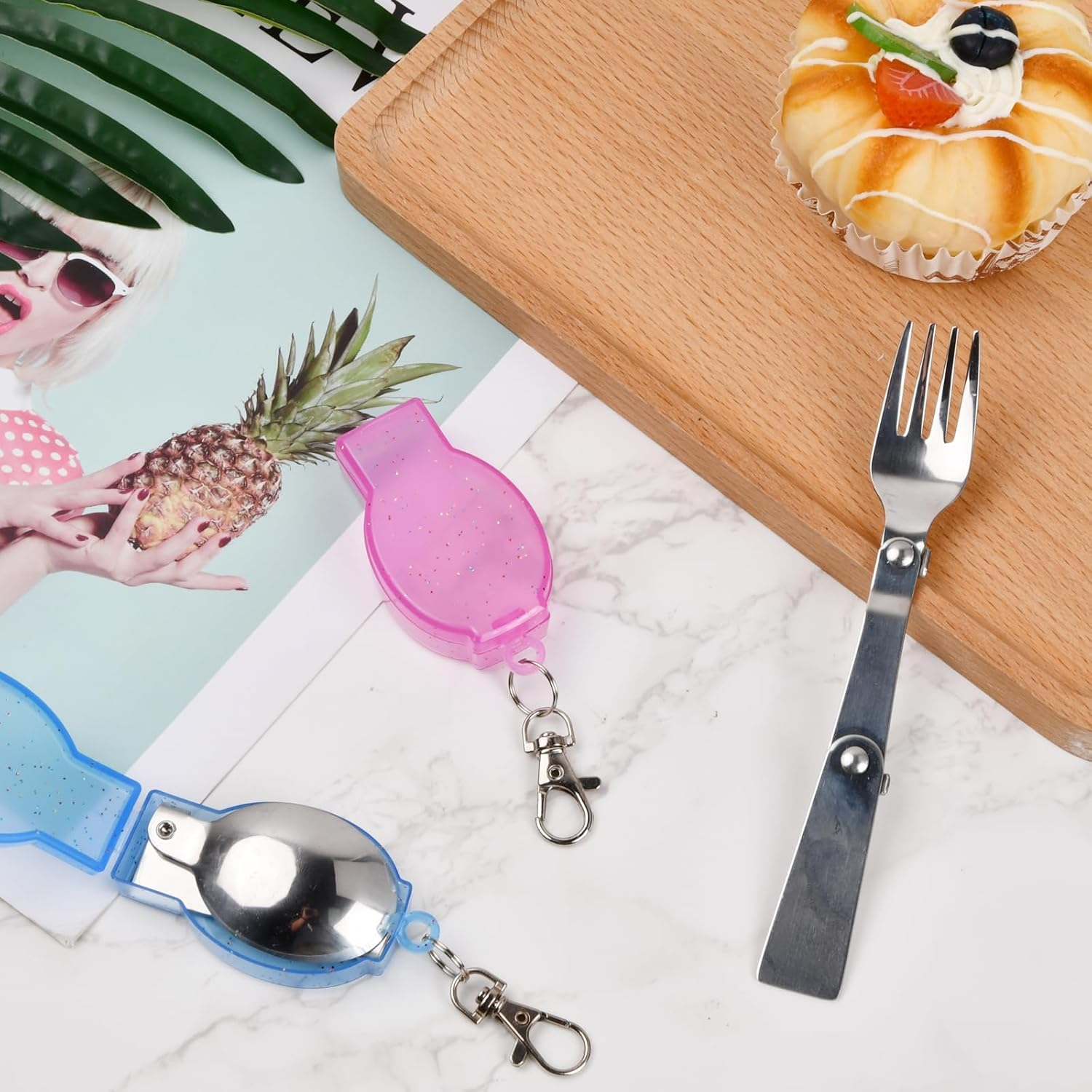 Hoxfly 2-Piece Foldable Stainless Steel Spoon and Fork Set, Includes 2 Cases, Portable Camping Cutlery for Outdoors Picnic Thermos Travel image number 3