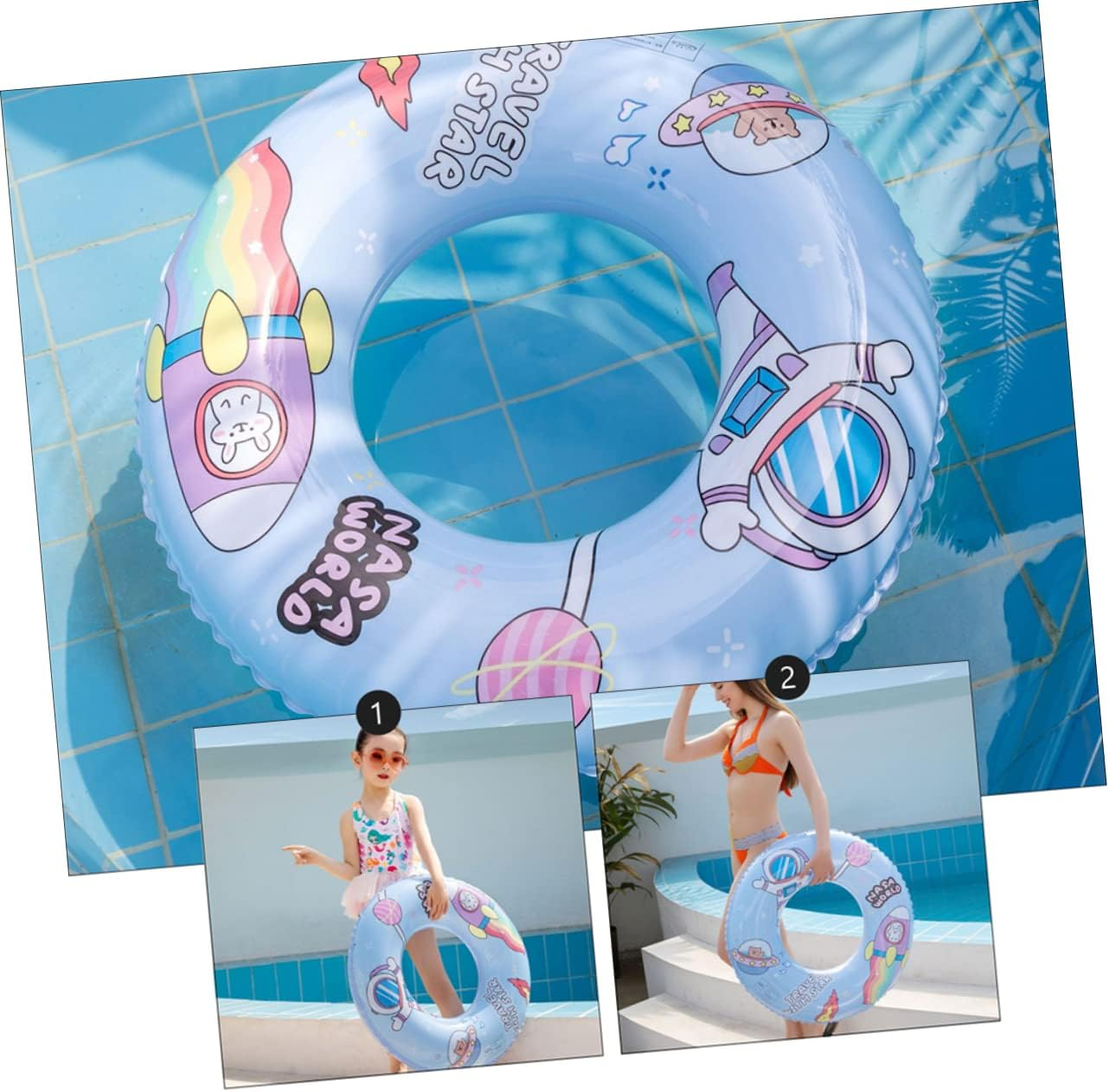 ERINGOGO Cartoon Rabbit Astronaut Pattern Inflatable Lifebuoy PVC Swim Ring Adult Swim Ring Leakproof Nozzle Comfortable image number 1