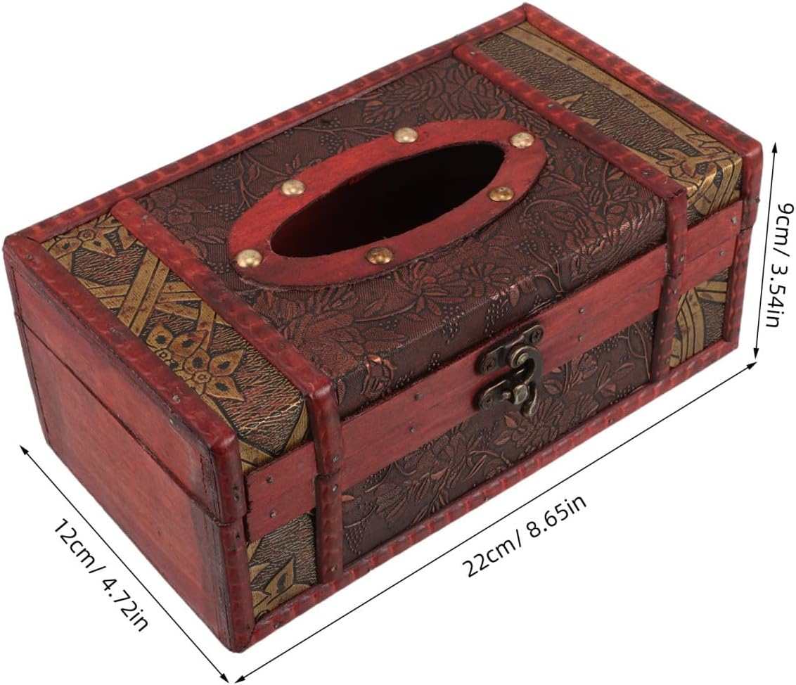 Garneck Vintage Wooden Tissue Box Holder Multifunctional Napkin Dispenser for Home Car Office Retro Decorative Facial Towel Storage Box with Unique Distressed Finish image number 5