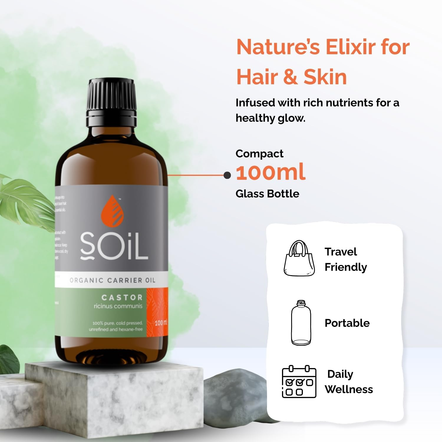 Soil Organic Castor Oil, Hydrating, Nutrient-Filled, Antioxidant-Rich, Suitable for All Hair and Skin Types, Sustainably Sourced from Seeds of the Castor Plant&rsquo;S Bean, 100Ml image number 1