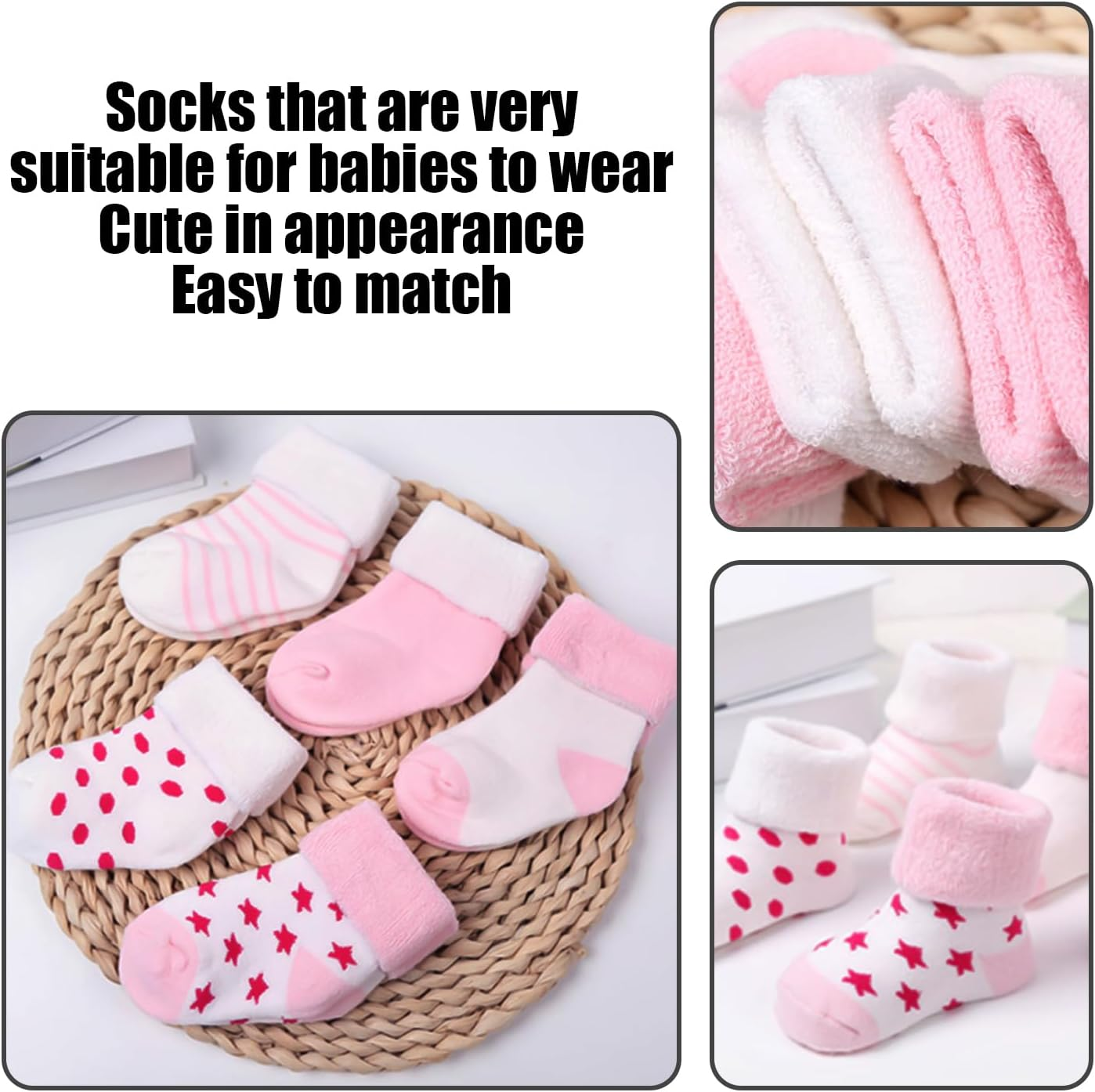 KSBBHDS 5 Pairs Baby Socks, Newborn Socks for 0-6 Months, Medium Calf, Thickened Thermal, Deodorant & Antibacterial, Pink, 6-12 Months, Girls image number 5