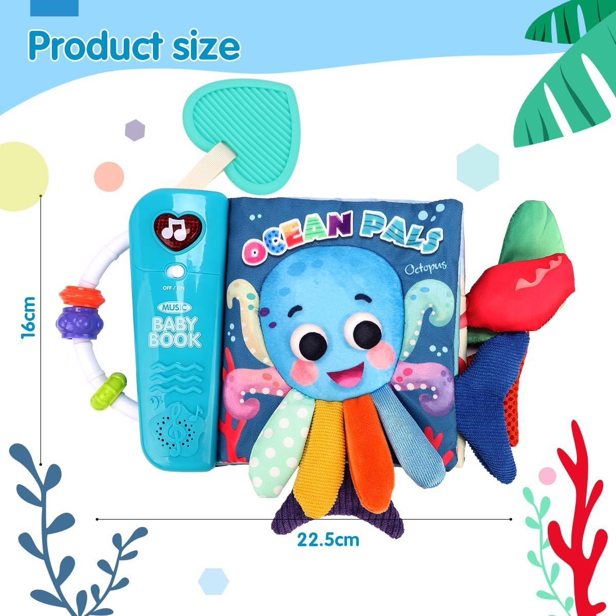 REMOKING Baby Books Toys - Touch & Feel Tummy Time Sensory Soft Books for Baby Infant 0 3 6 9 12 Months,Musical Toys with 3D Tails,Mirror,Beads,Baby Birthday,Early Learning Gifts image number 1
