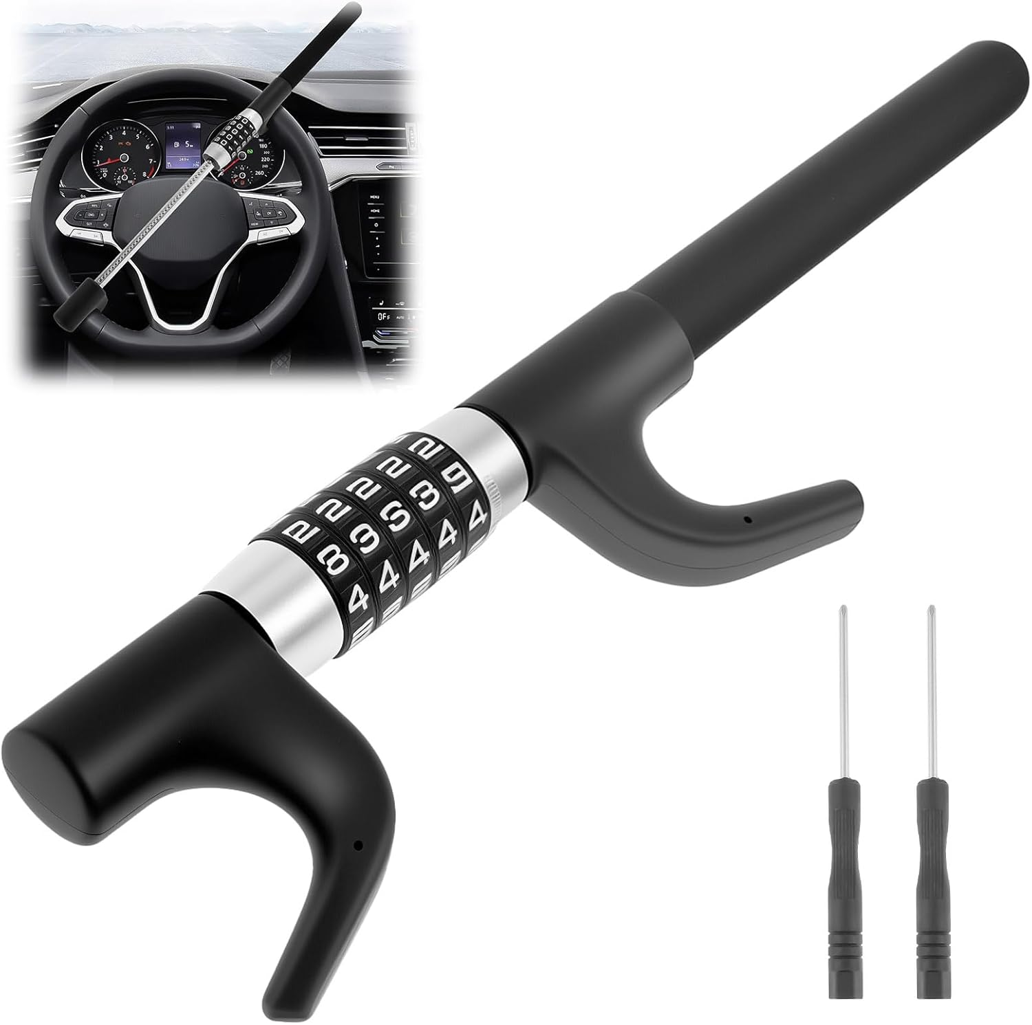 Steering Wheel Lock Keyless Retractable Car Security anti Theft Lock Combination Double Hook 5 Coded Combination Lock for Car Universal Model for Cars Suvs Vans Trucks (1Pc)