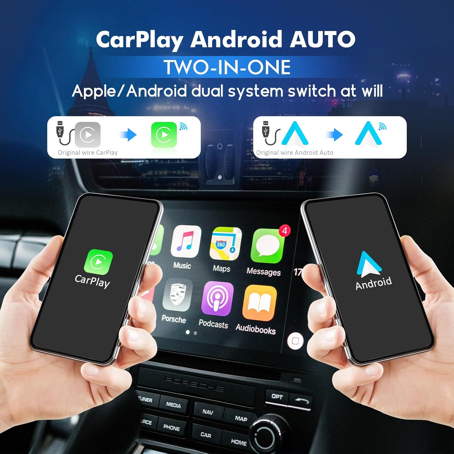 Wireless Carplay Adapter for Iphone/Android, Converts Wired Carplay to Wireless, Plug & Play, Fast Connect, Retains Stock Control, OTA Online Updates, USB-A/C, for Cars from 2017+/Android 10+/ Ios 10+