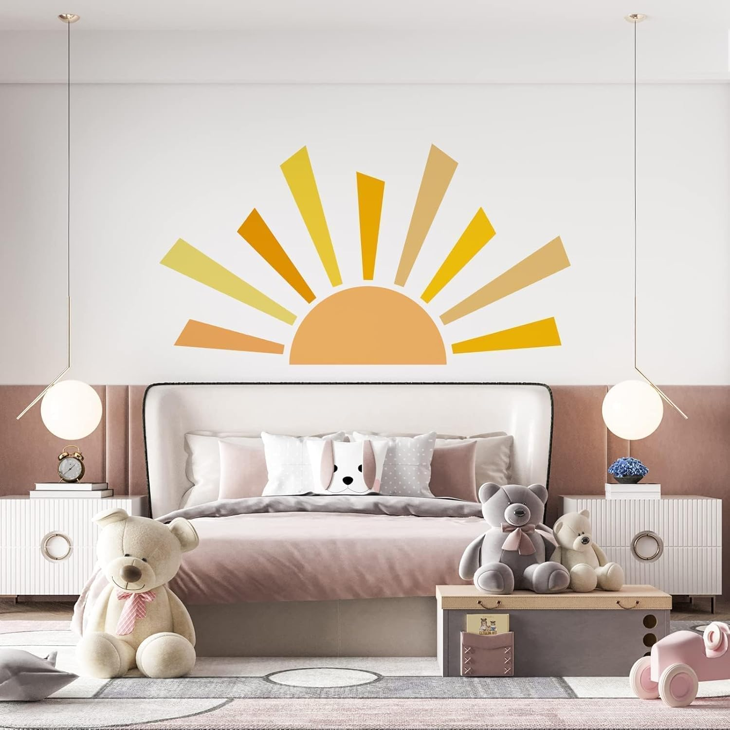 42.1X23.6 Inch Boho Half Sun Decal - Large Decal, Sunshine Wall Stickers, Vinyl Peel and Stick Decals for Nursery and Kids Room Playroom image number 3