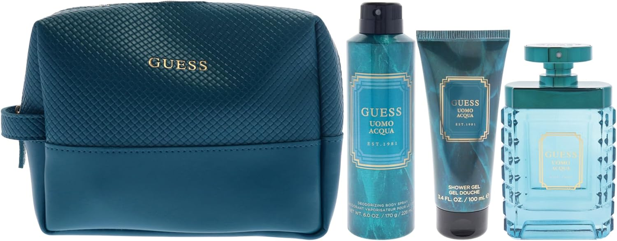 Guess Uomo Acqua by Guess for Men - 4 Pc Gift Set 3.4Oz EDT Spray, 6Oz Deodorizing Body Spray, 3.4Oz Shower Gel, Pouch image number 3
