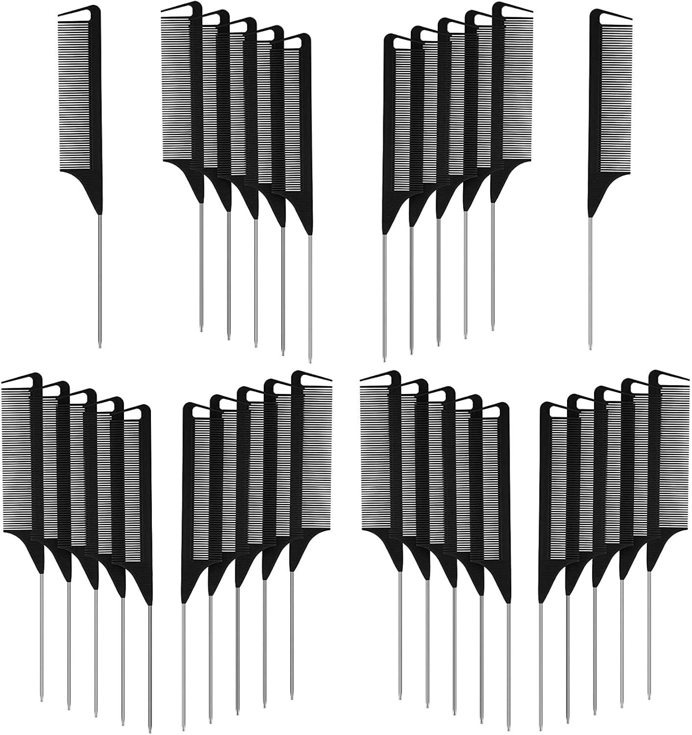 Virtue Morals 32 Pieces Carbon Fiber Hair Parting Comb Rat Tail Comb Stainless Steel Pintail Comb anti Static Heat Resistant Hairdressing Comb for Braids Hair Cutting Hairdressing Styling Tools (Multicolor )&hellip;