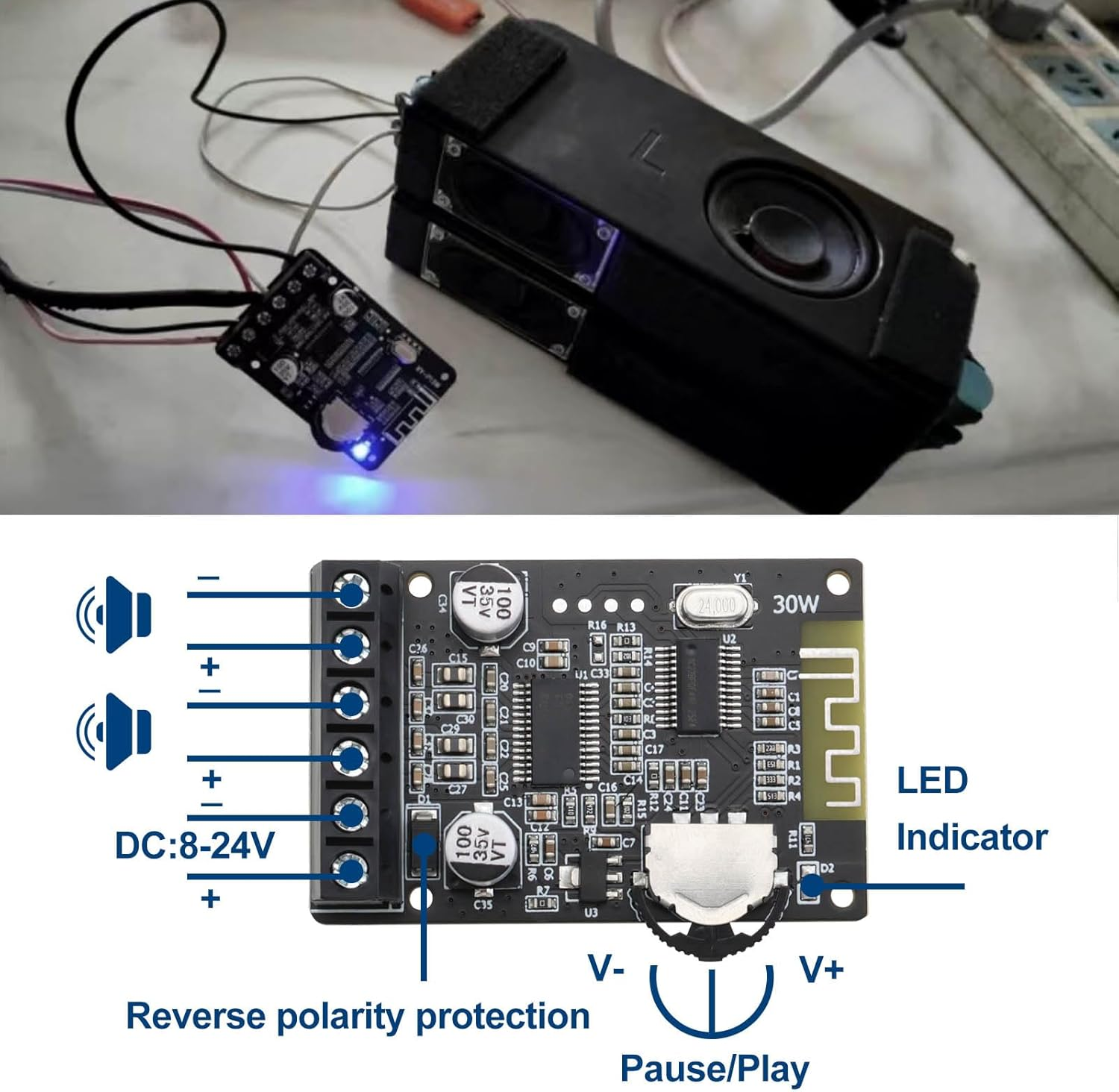 VGOL Audio Bluetooth Amplifier Board XY-P15W Bluetooth Amplifier Module 2.0 Channel Wireless Digital Audio Receiver with Acrylic Protective Case for DIY Speaker