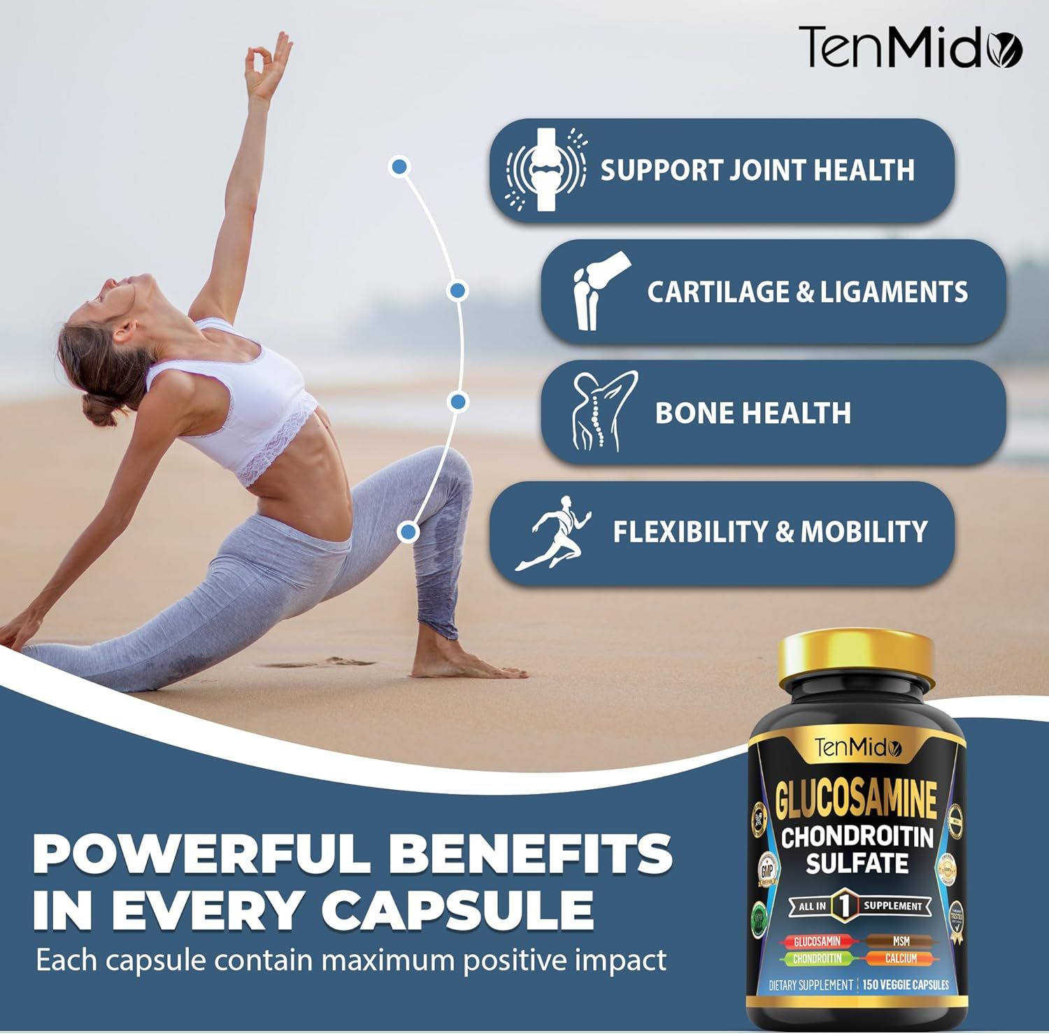 Glucosamine Chondroitin MSM Supplement for Men and Women - 4In1 Formula - Joint & Bone Health Support - 150 Capsules image number 1