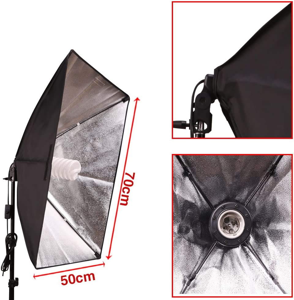 Softbox Lighting Kit, 20"X28"/50X70Cm Soft Box Continuous Lighting Kit E27 Socket Bulbs Professional Photography Continuous Light Studio Equipment for Portrait Product Fashion Shooting image number 3