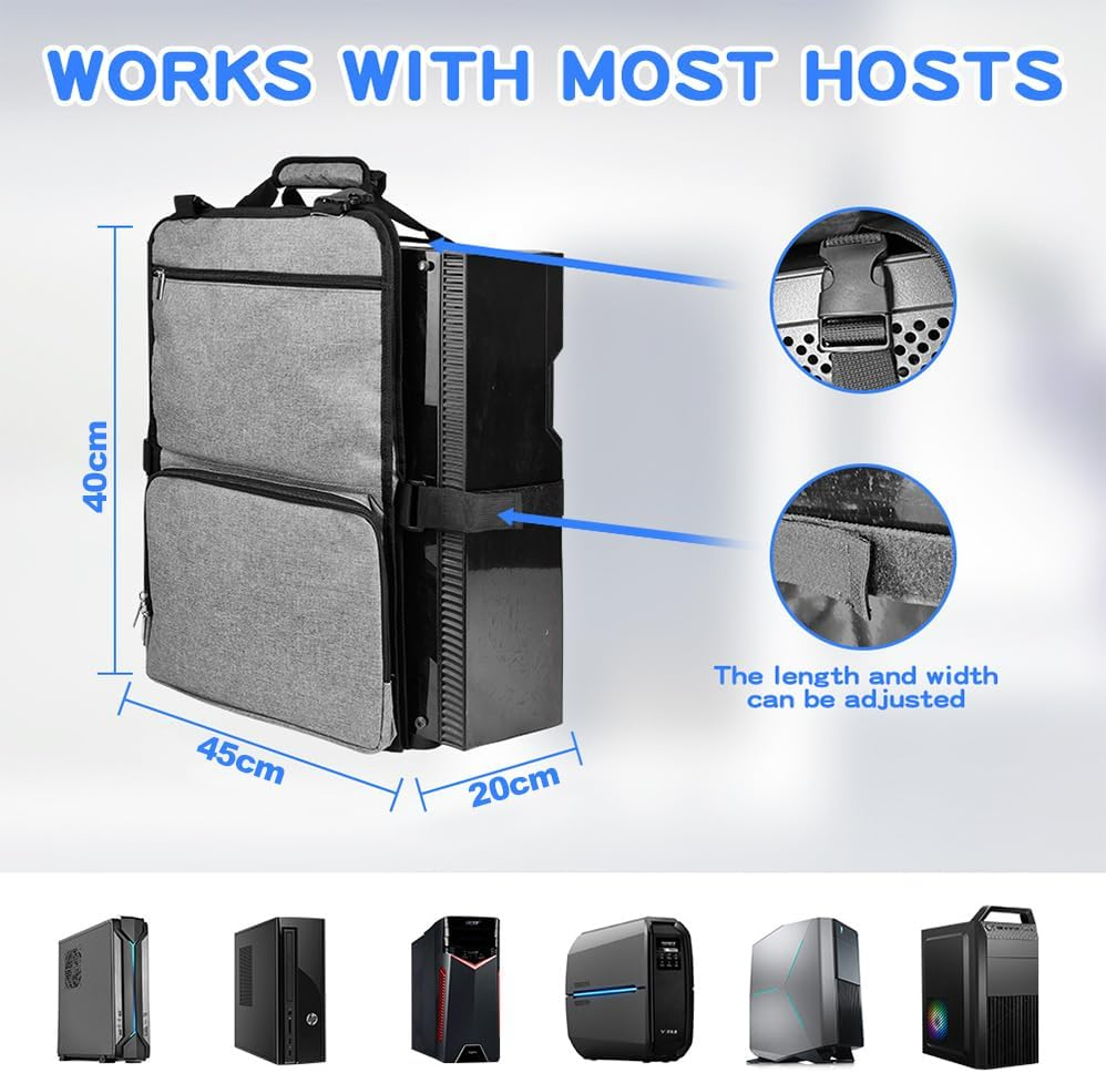 Pc Tower Carrying Strap, Computer Desktop Tower Large Carrying Case, Desktop Computer Case Belt Holder with Pockets for Keyboard, Cable, Headphone, Ideal for Transporting on the Go (Black) image number 5