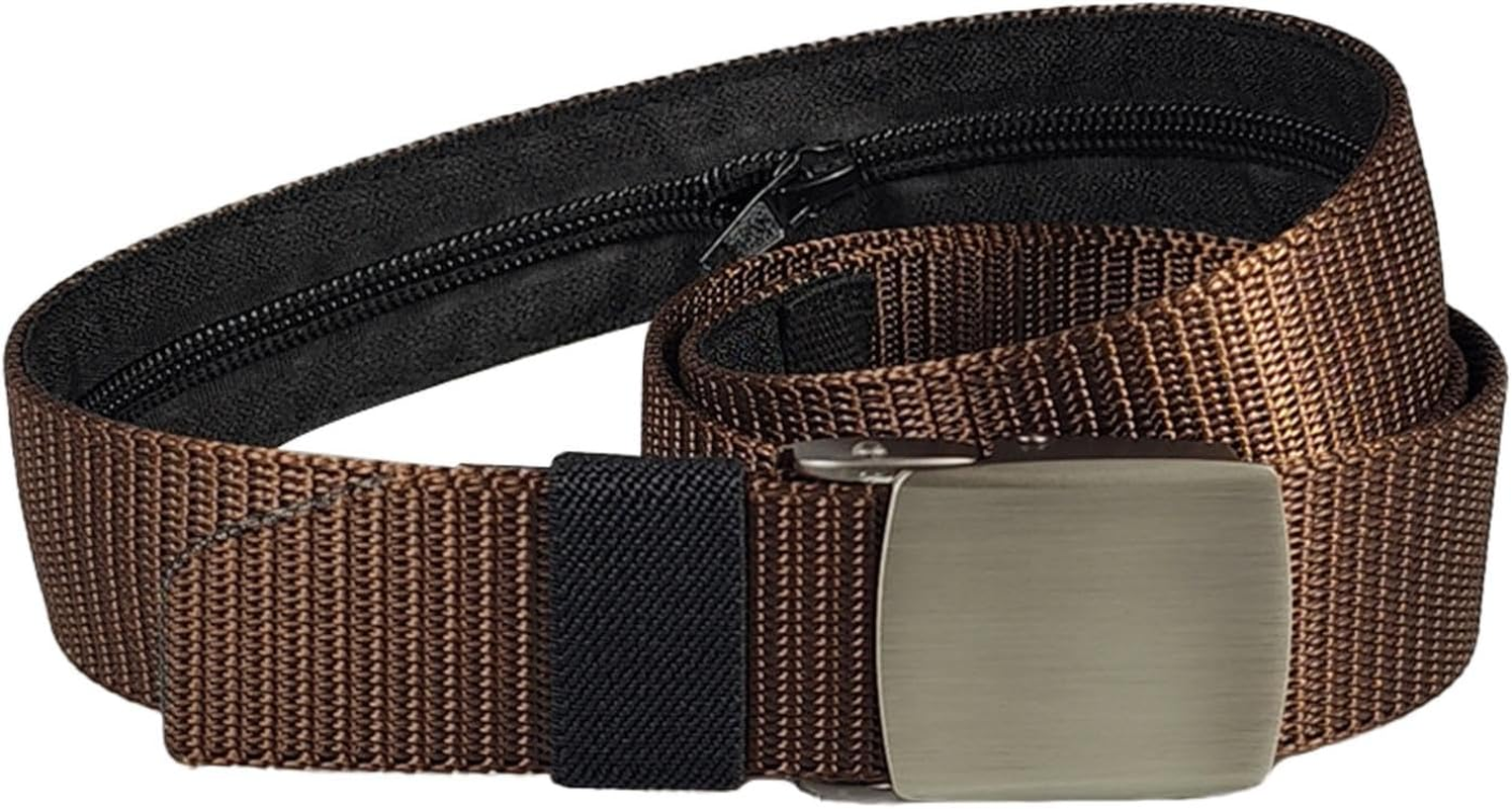 Travel Safety Belt, Travel Bag Belt - Belt with Wallet, Security Money Belt for Valuables, Travel Anti-Theft Belt, Cashsafe Wallet Belt, Safe Waist Belt for Men, Holds, Coffee, See Description, See