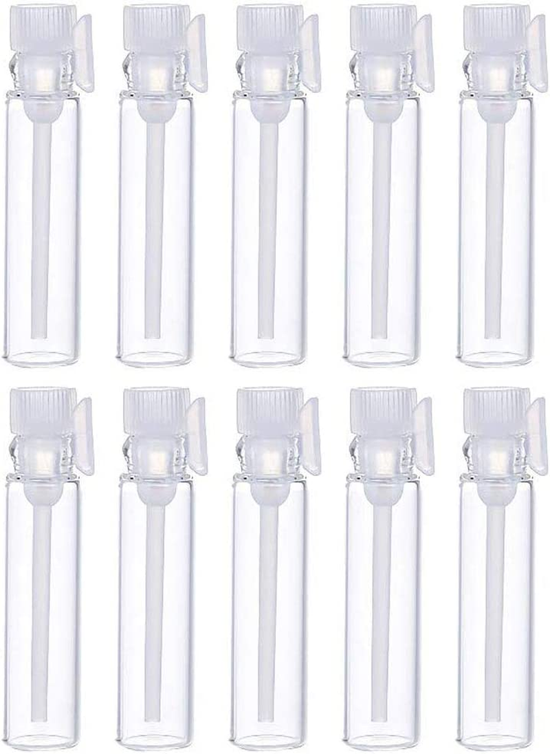 100 Pcs Empty Perfume Sample Bottles Mini Glass Refillable Sample Vial Containers with Clear Cap for Aromatherapy, Essential Oil, Fragrance and Liquid (1Ml)
