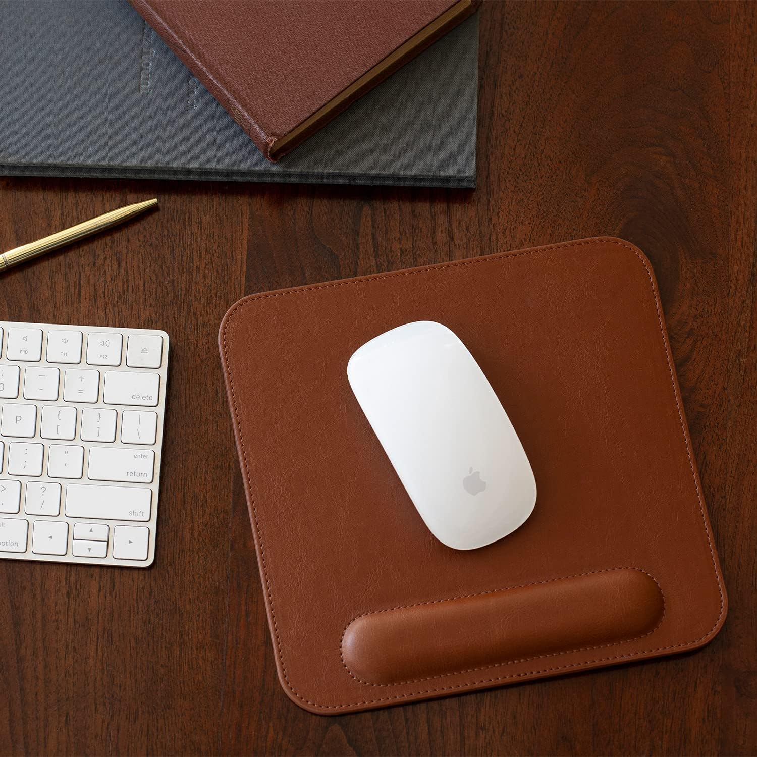 Londo Leather Mousepad with Wrist Rest (Light Brown) image number 3
