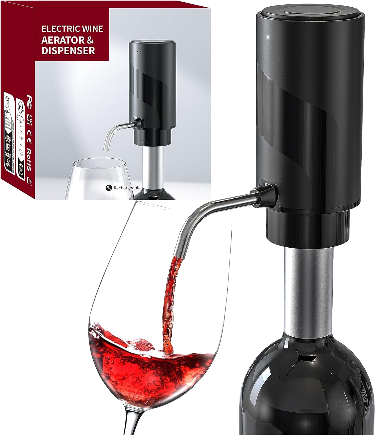 Wine Electric Wine Aerator, Portable Wine Dispenser Pump, Automatic Wine Pourer, Instant Wine Decanter, One-Touch Wine Oxidizer with Retractable Tube, for Women&Men Wine Lovers (Black) image number 1