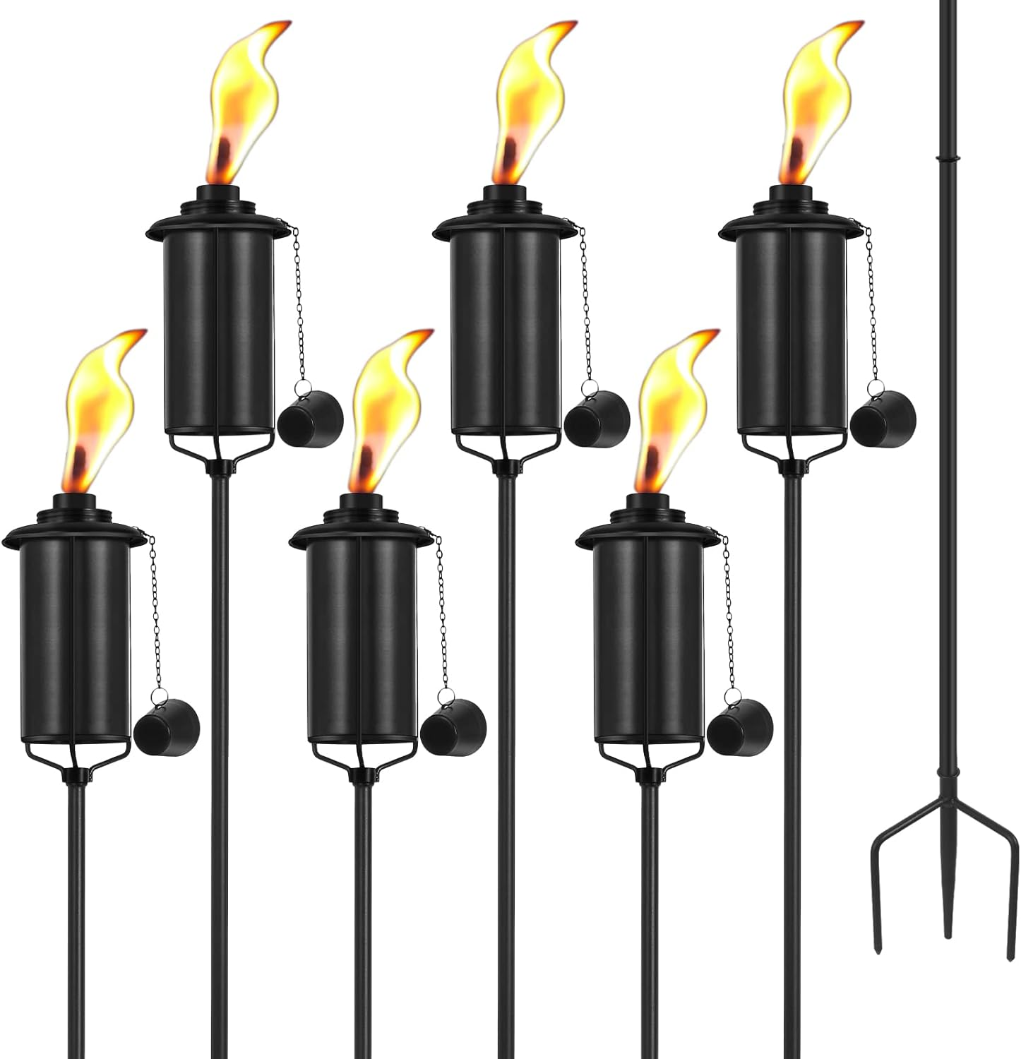 6 Pack Garden Torches, 16 Oz Metal Torch for outside with 3-Prong Grounded Stake, Outdoor Decorative Citronella Torches, 59 Inch Garden D&eacute;cor Torches image number 4