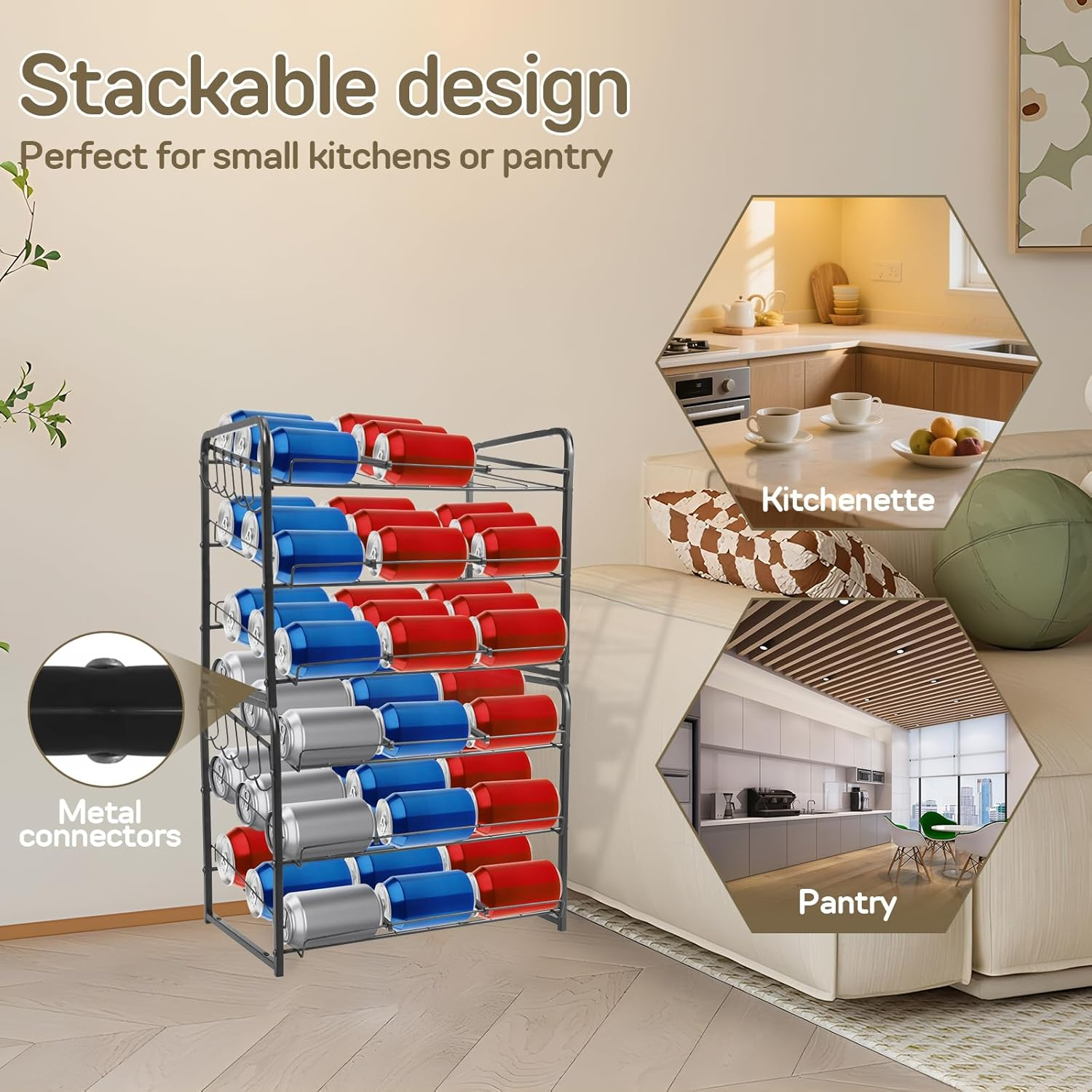 3 Tier Can Rack Organizer with Hook Stackable Tilted Can Storage Holder Carbon Steel Cabinet Organizer Adjustable Width Pantry Organiser Kitchen Storage and Organisation for Small Pantry Countertop image number 5