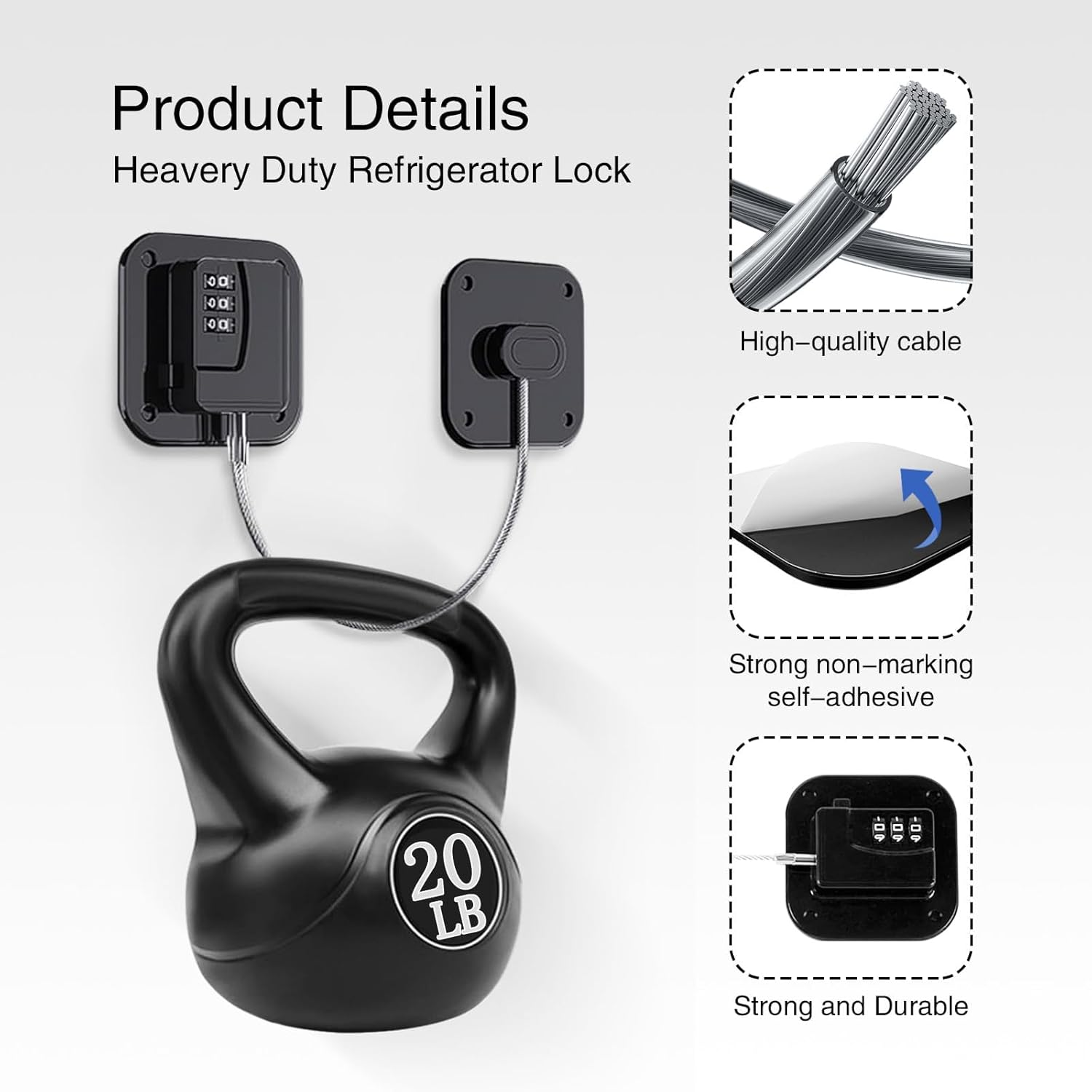 Resettable Code Fridge Lock for Kids,Adults, Heavy Duty Child Safety Locks for French Door Fridge, Cabinet, Pantry, Easy Install No Keys Needed (Black, 4 Pcs) image number 1